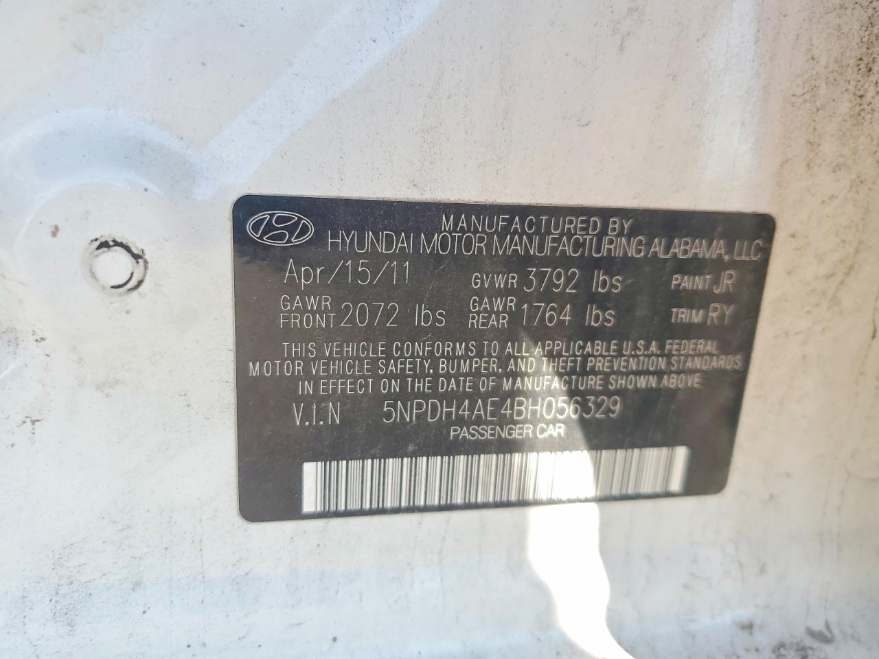 2011 Hyundai Elantra Limited White vin: 5NPDH4AE4BH056329