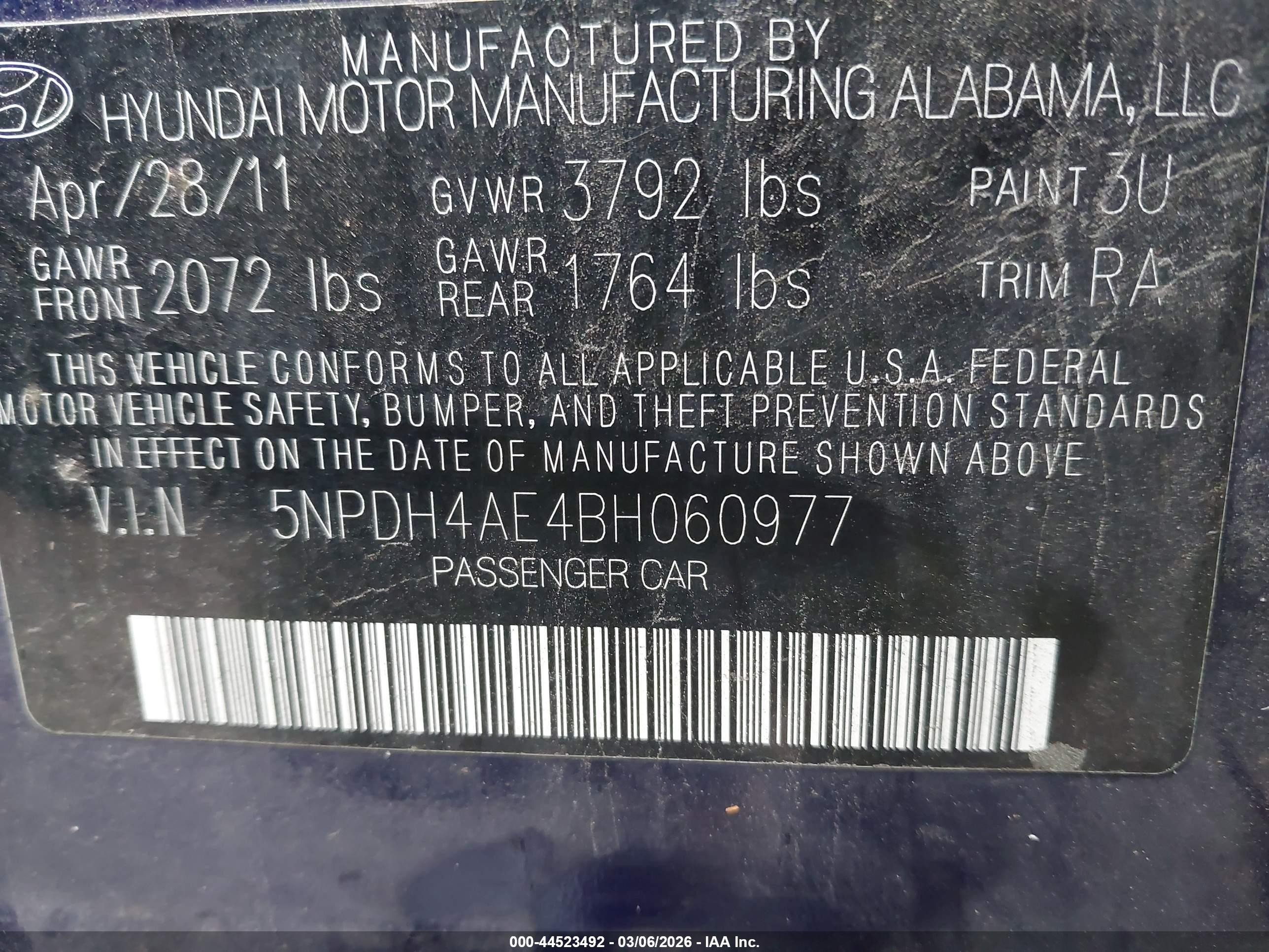 2011 Hyundai Elantra Gls Blue vin: 5NPDH4AE4BH060977