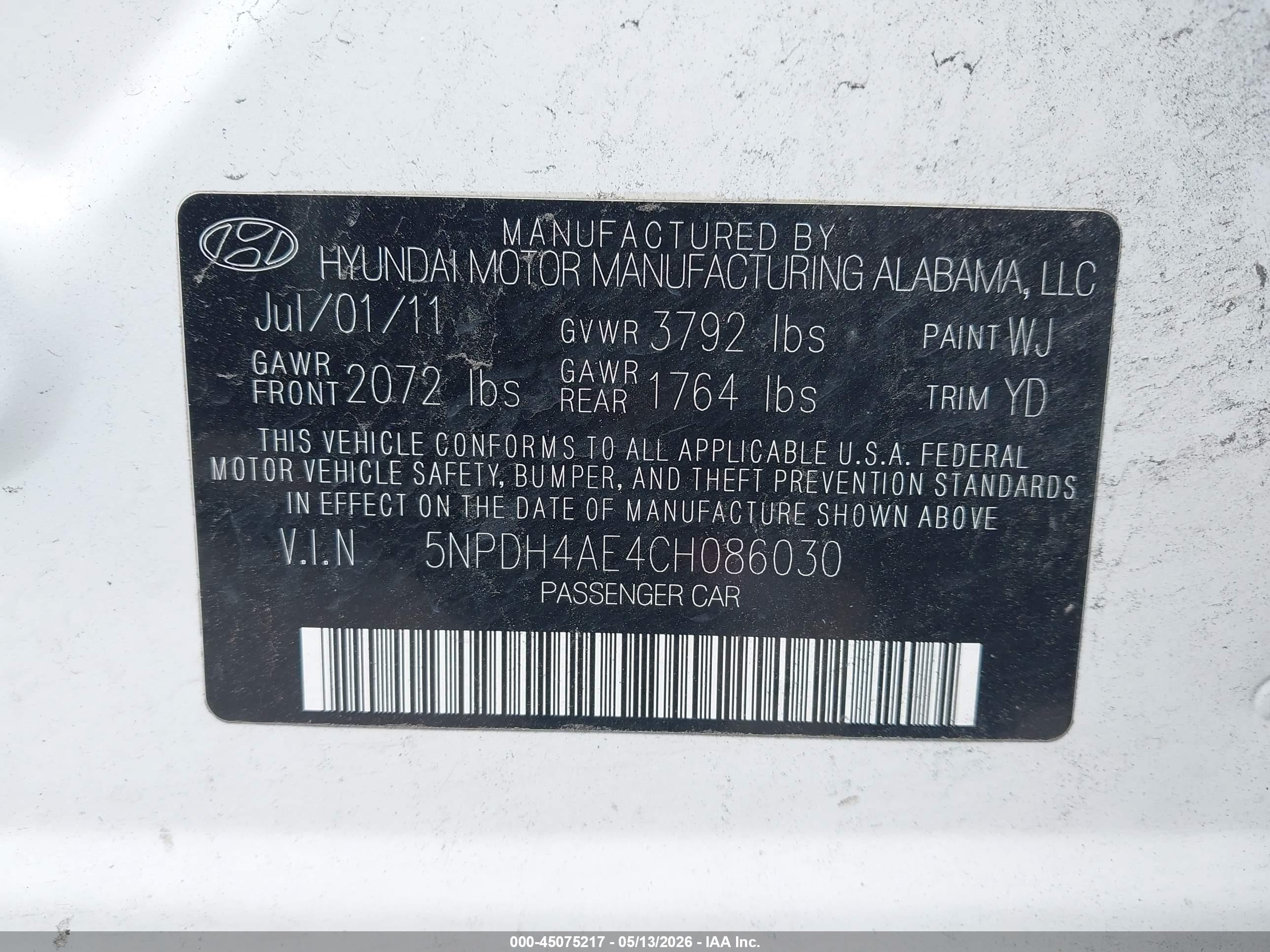 2012 Hyundai Elantra Limited White vin: 5NPDH4AE4CH086030