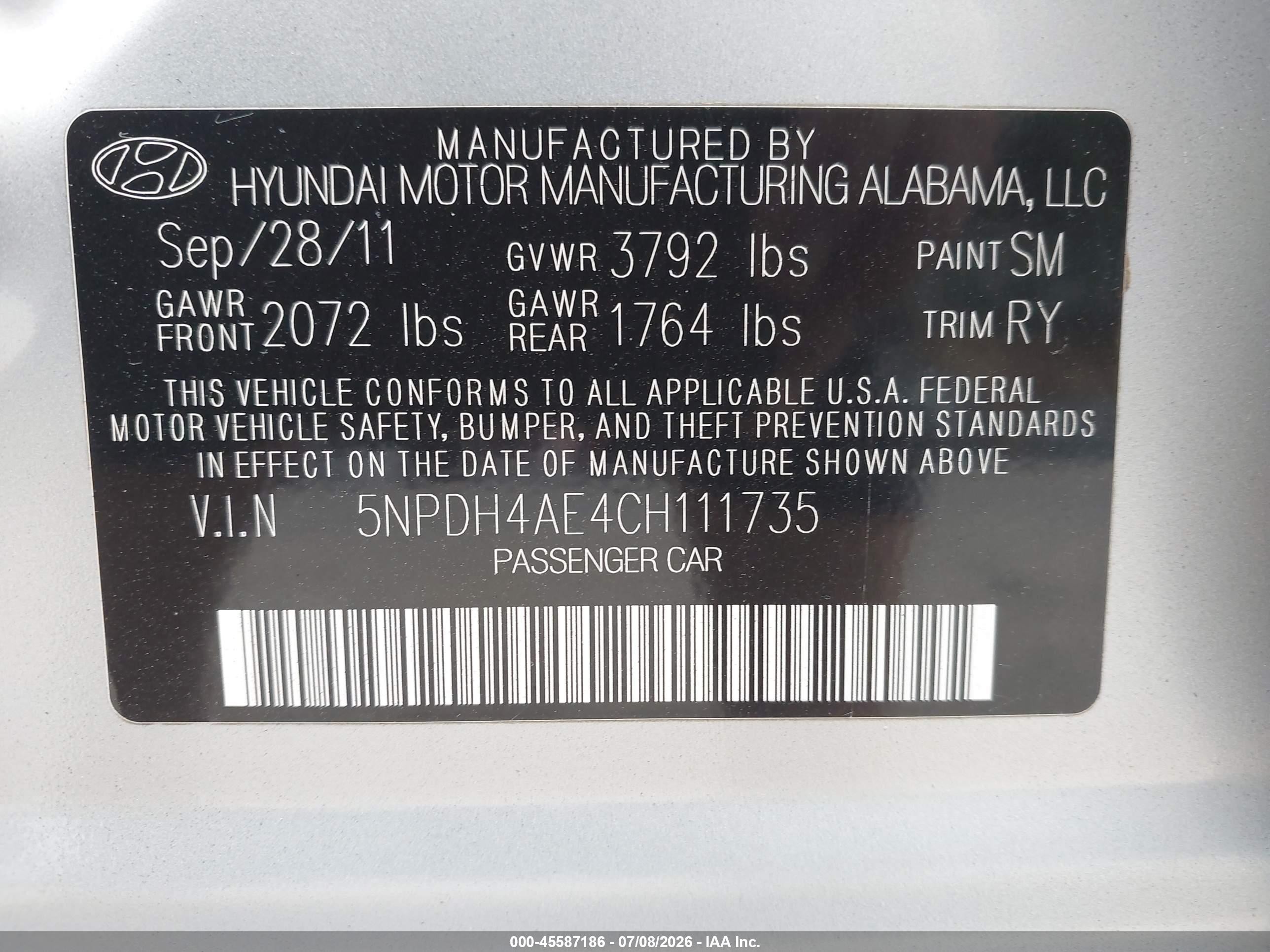 2012 Hyundai Elantra Limited Silver vin: 5NPDH4AE4CH111735