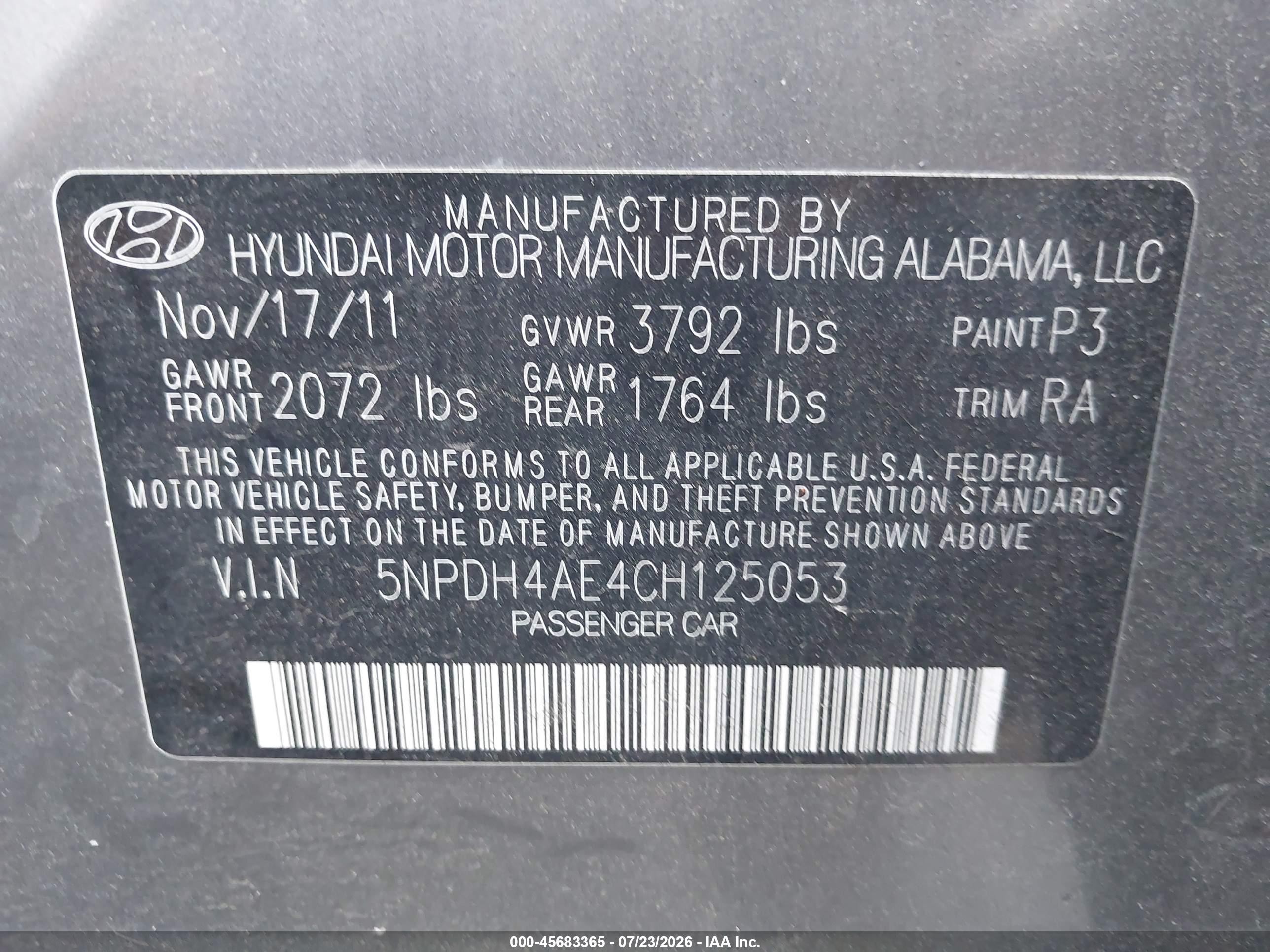2012 Hyundai Elantra Gls Серый vin: 5NPDH4AE4CH125053