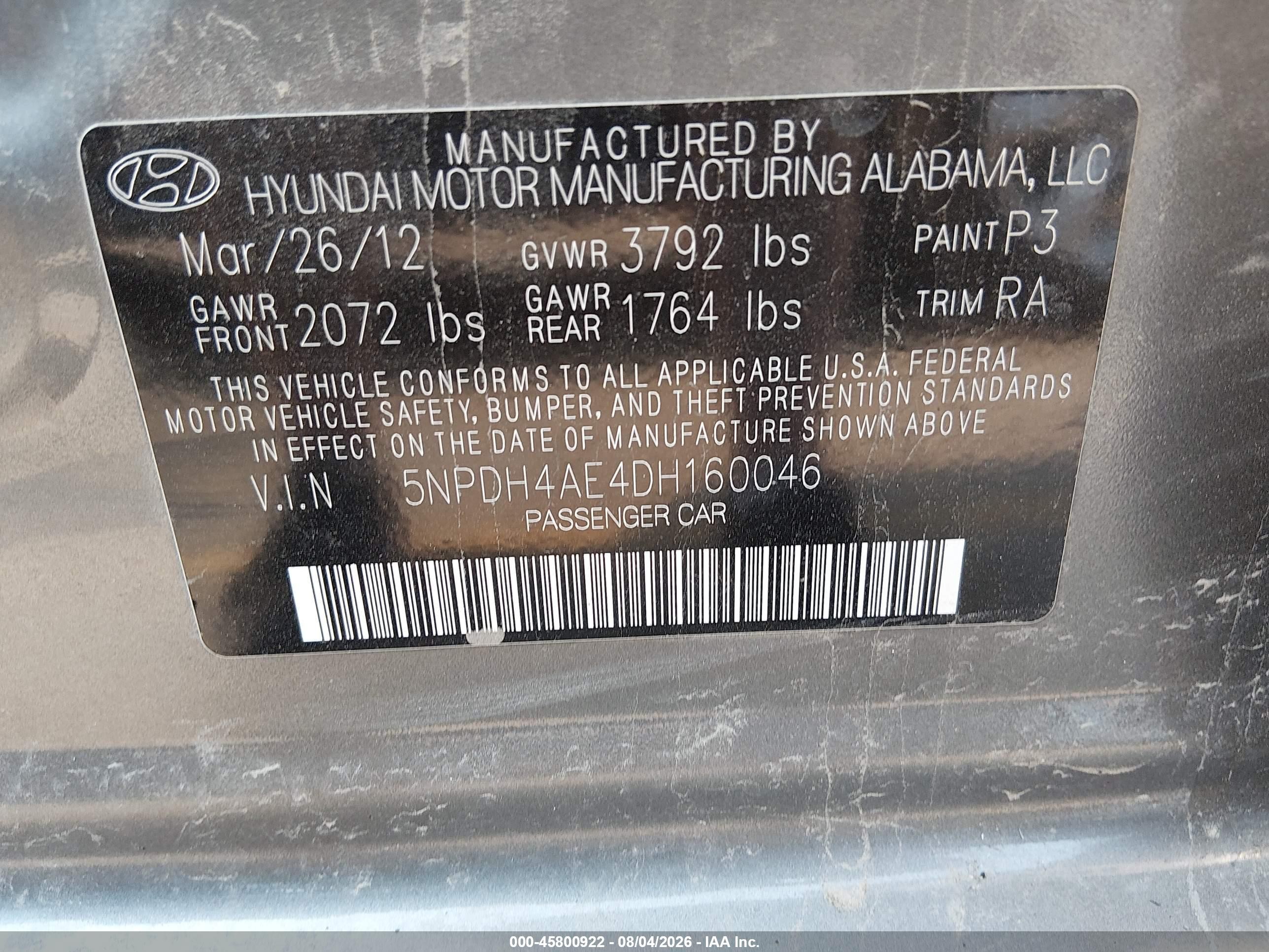 2013 Hyundai Elantra Gls Gray vin: 5NPDH4AE4DH160046