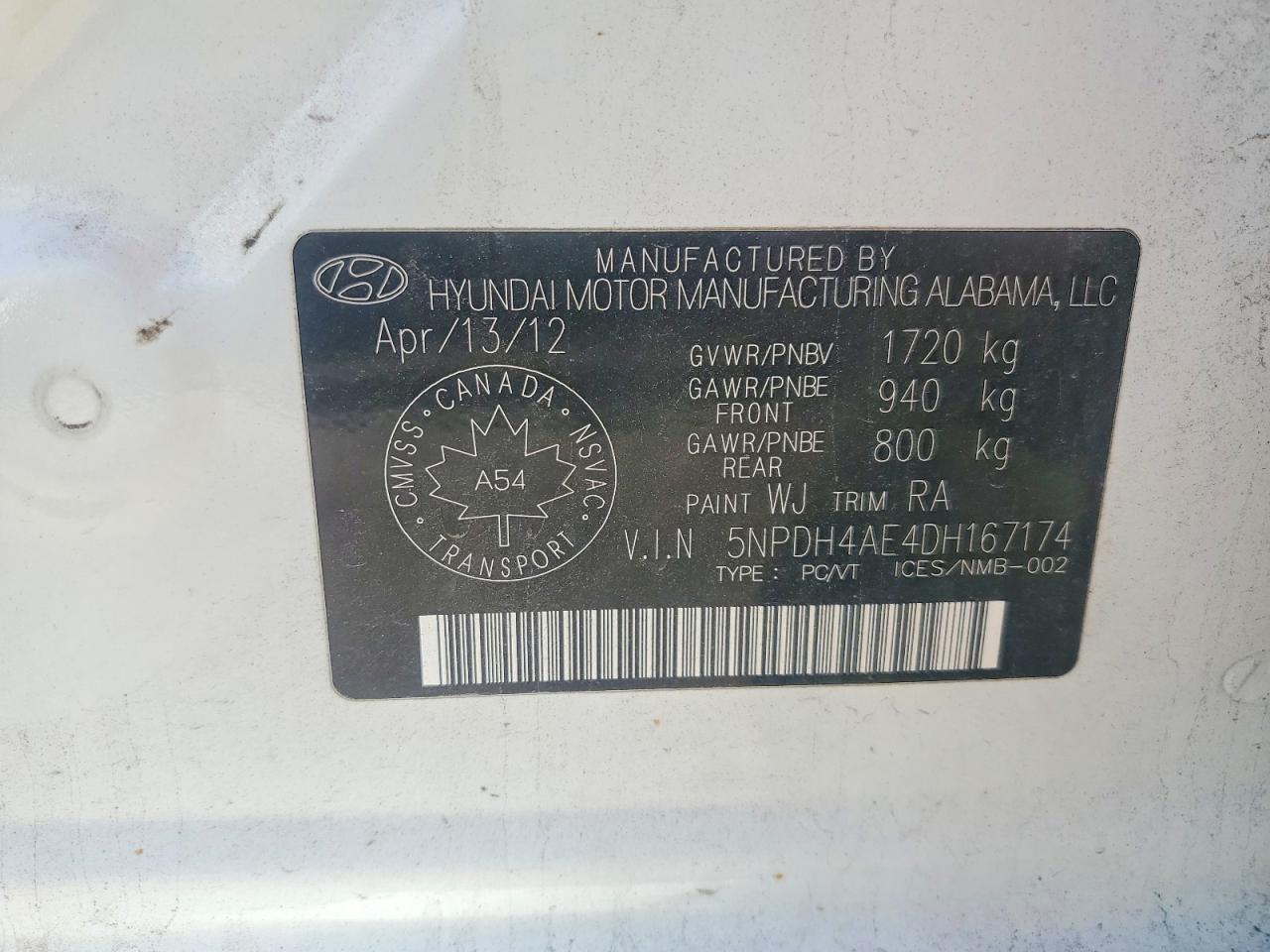 2013 Hyundai Elantra Gls White vin: 5NPDH4AE4DH167174