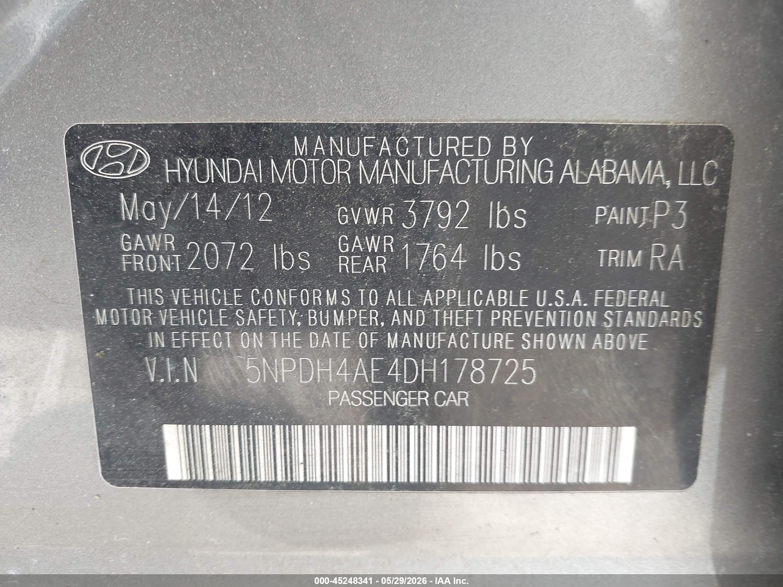 2013 Hyundai Elantra Gls Gray vin: 5NPDH4AE4DH178725