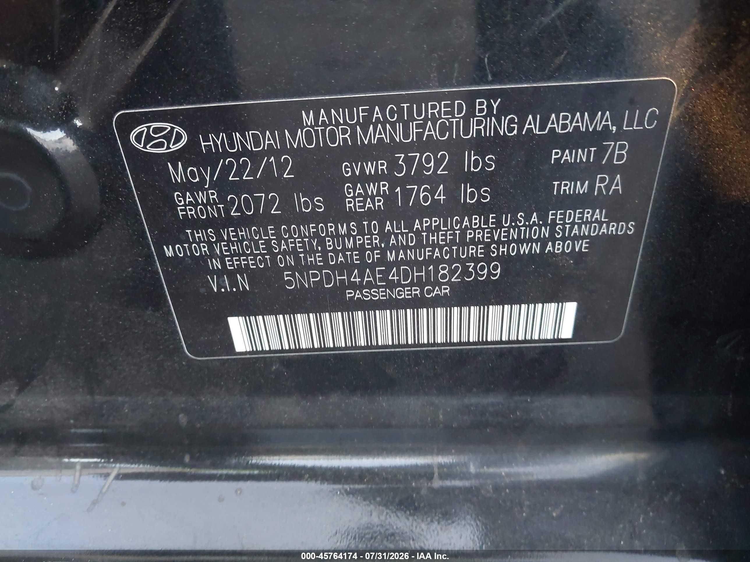 2013 Hyundai Elantra Gls Black vin: 5NPDH4AE4DH182399