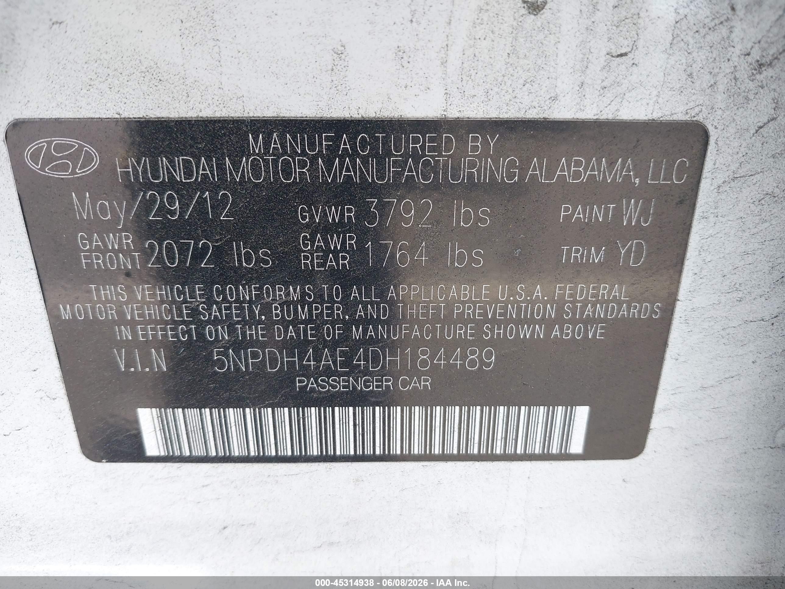2013 Hyundai Elantra Limited White vin: 5NPDH4AE4DH184489