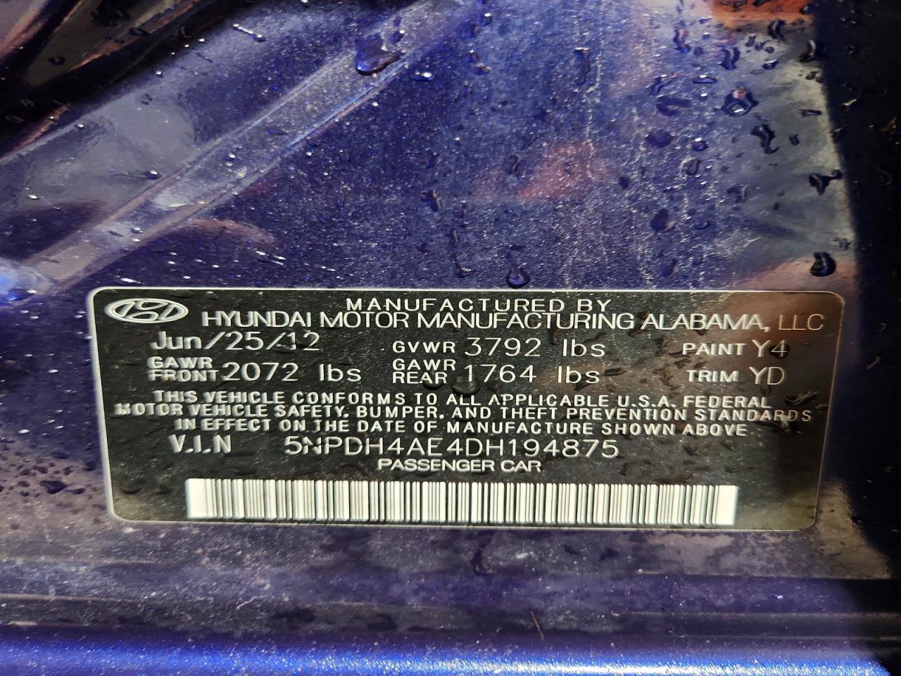 2013 Hyundai Elantra Gls Blue vin: 5NPDH4AE4DH194875