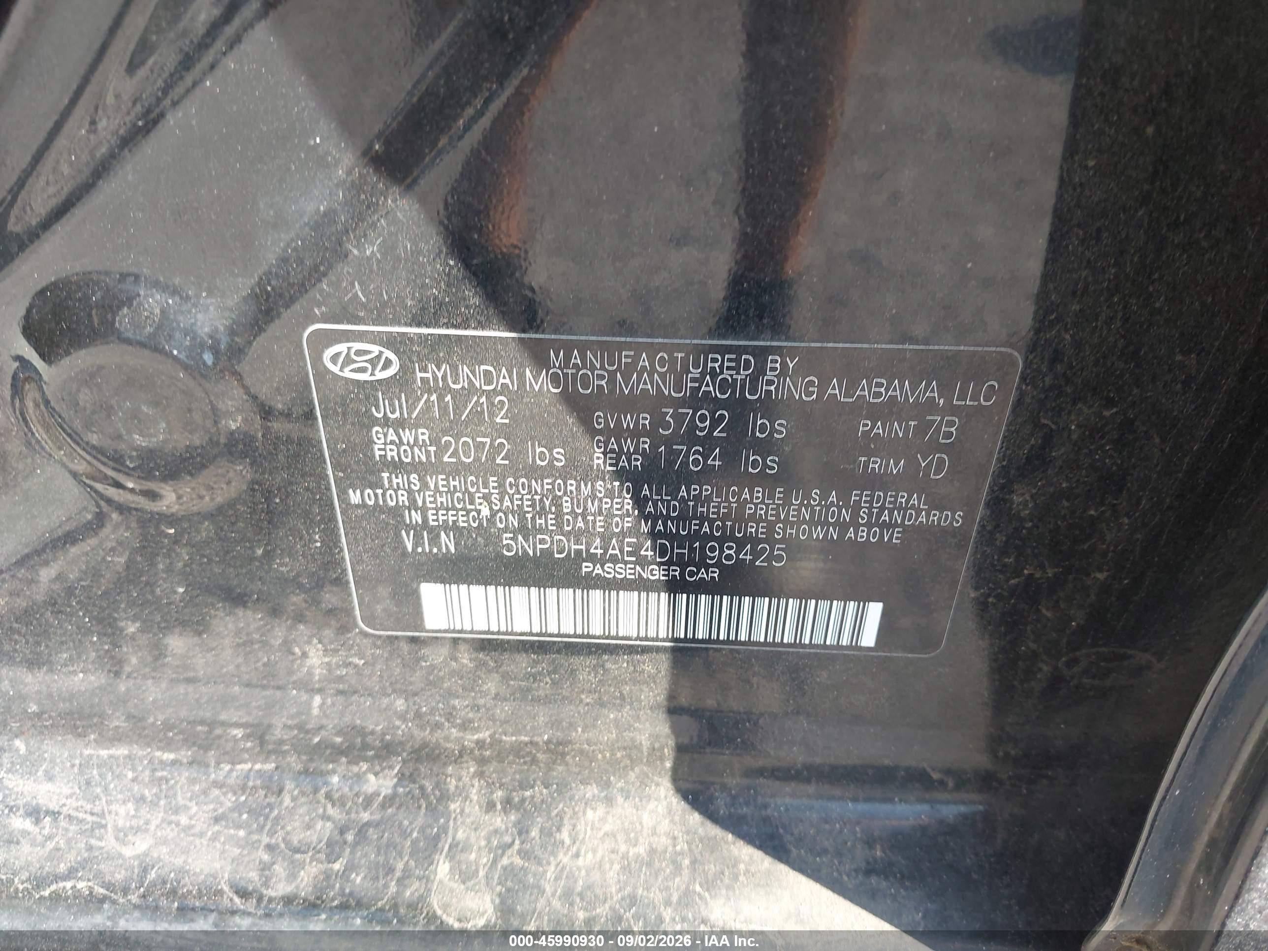 2013 Hyundai Elantra Gls Black vin: 5NPDH4AE4DH198425