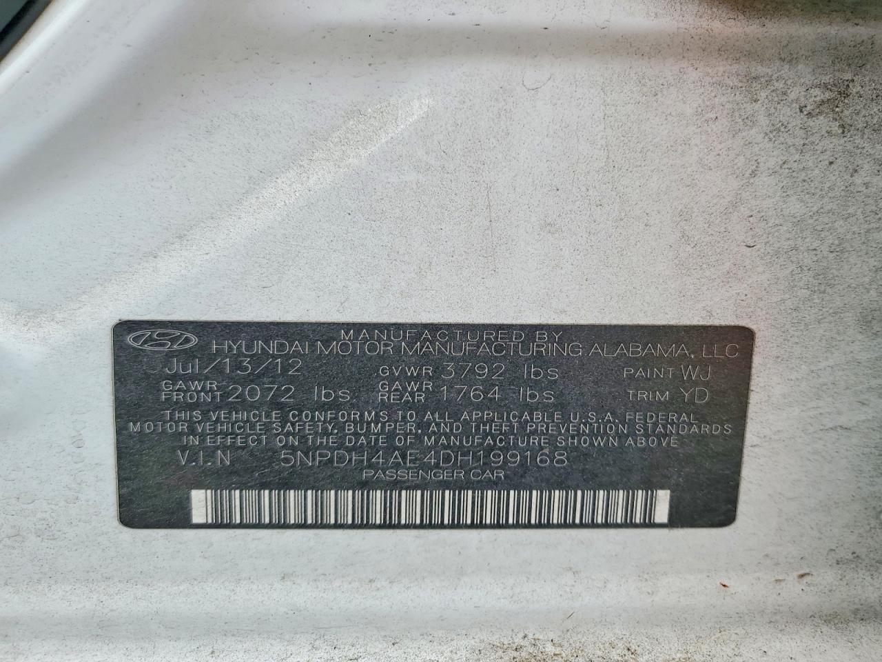 2013 Hyundai Elantra Gls White vin: 5NPDH4AE4DH199168