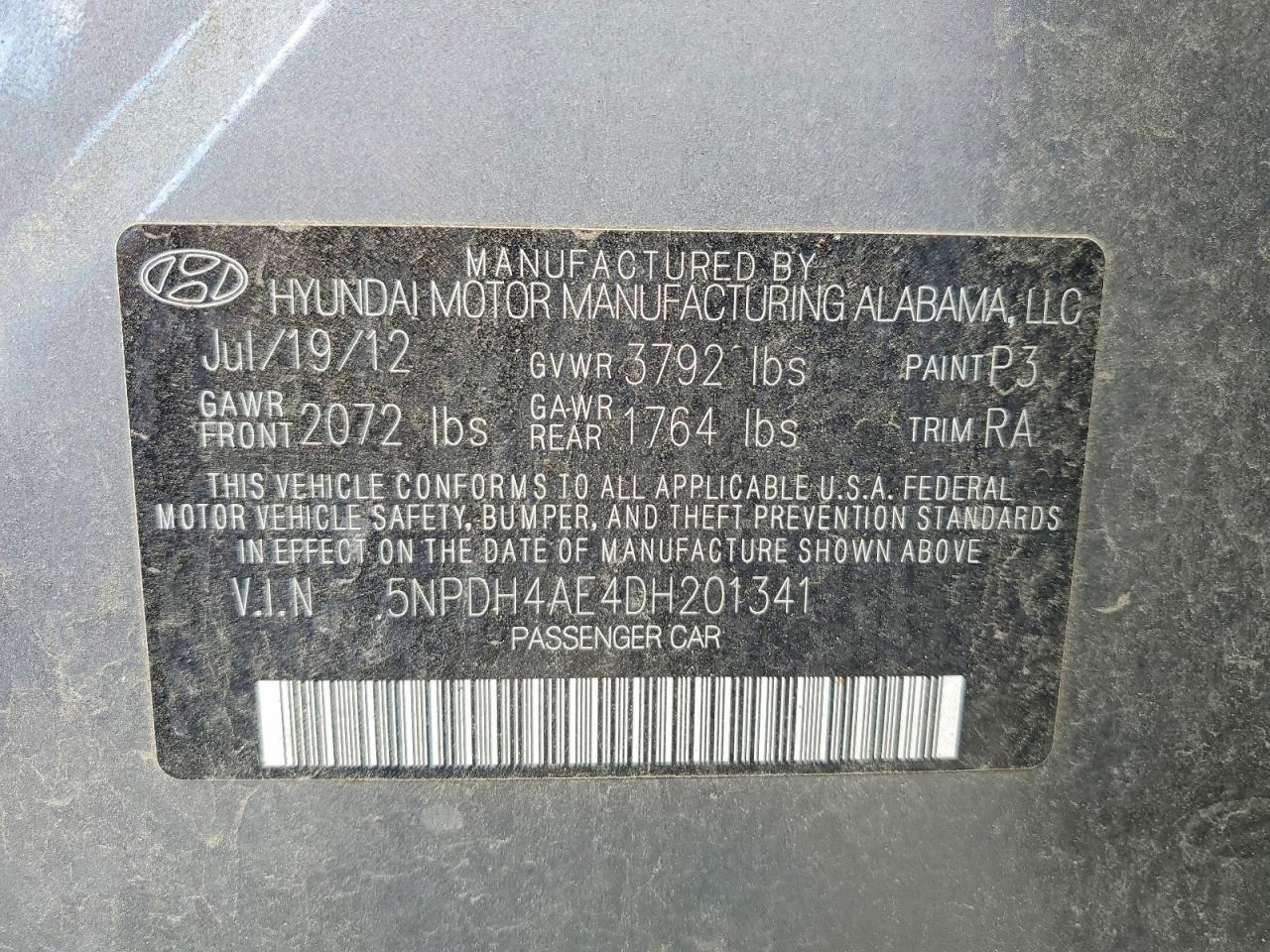 2013 Hyundai Elantra Gls Gray vin: 5NPDH4AE4DH201341