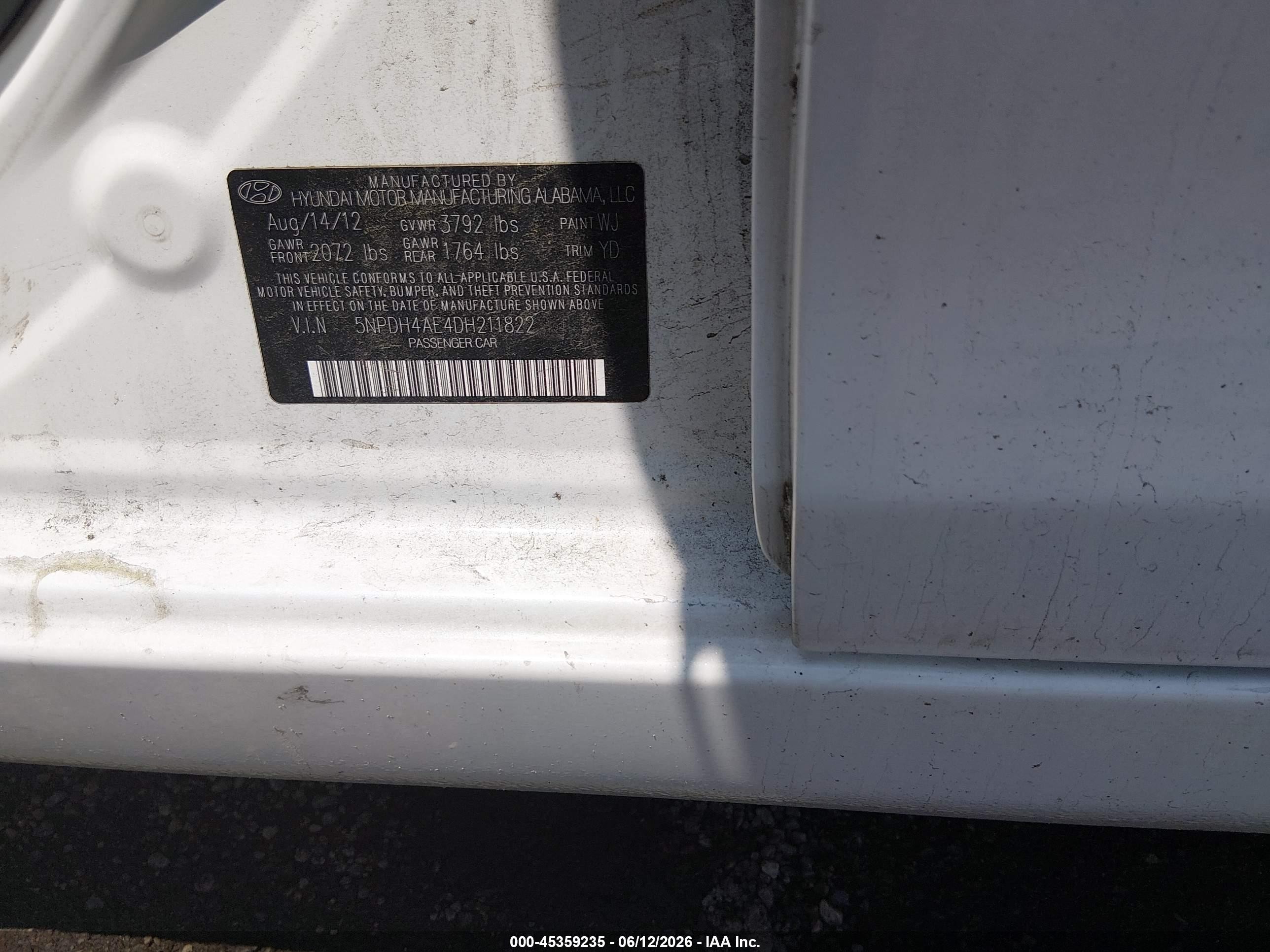 2013 Hyundai Elantra Limited White vin: 5NPDH4AE4DH211822