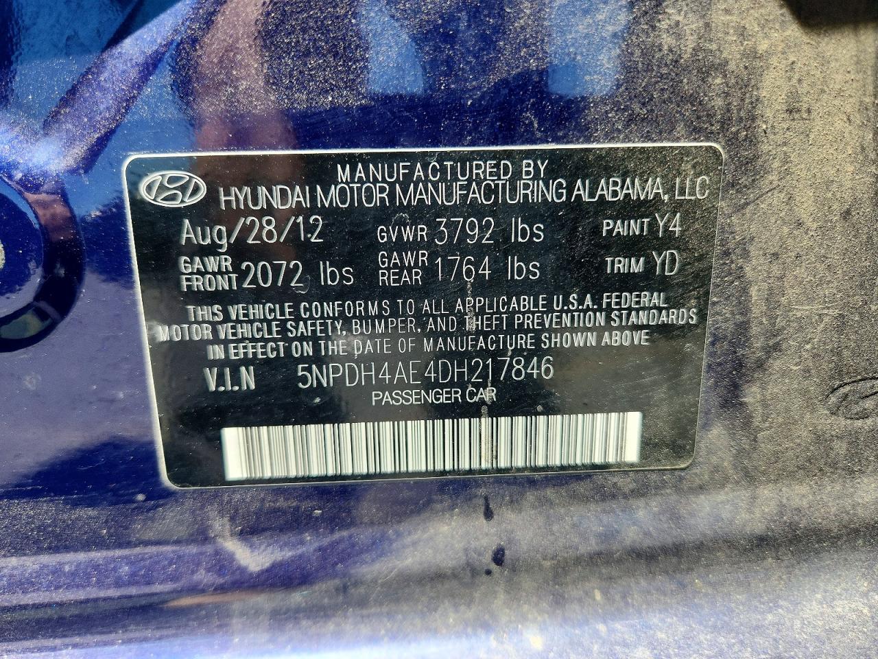 2013 Hyundai Elantra Limited Blue vin: 5NPDH4AE4DH217846