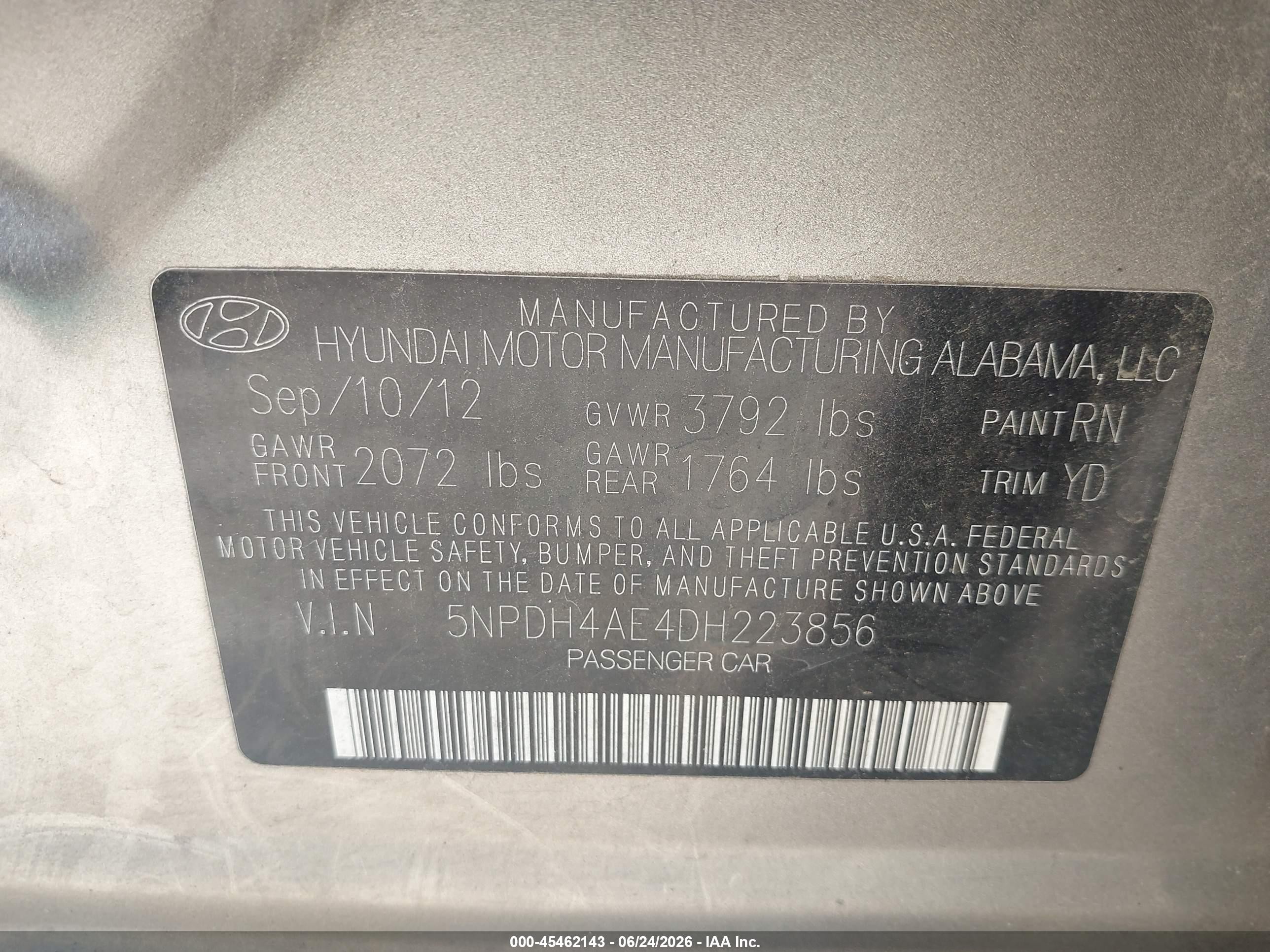 2013 Hyundai Elantra Gls Gold vin: 5NPDH4AE4DH223856