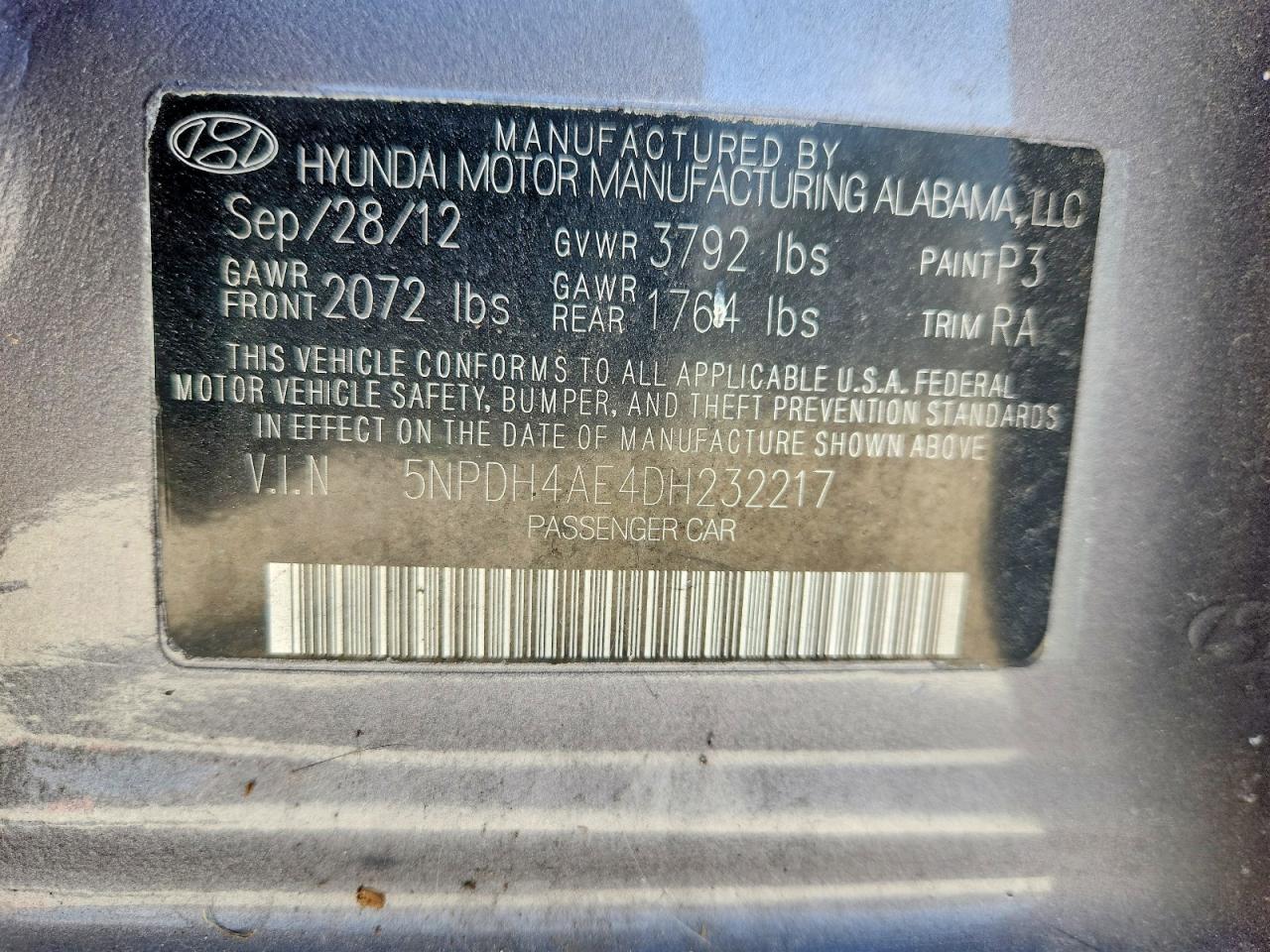 2013 Hyundai Elantra Gls Gray vin: 5NPDH4AE4DH232217