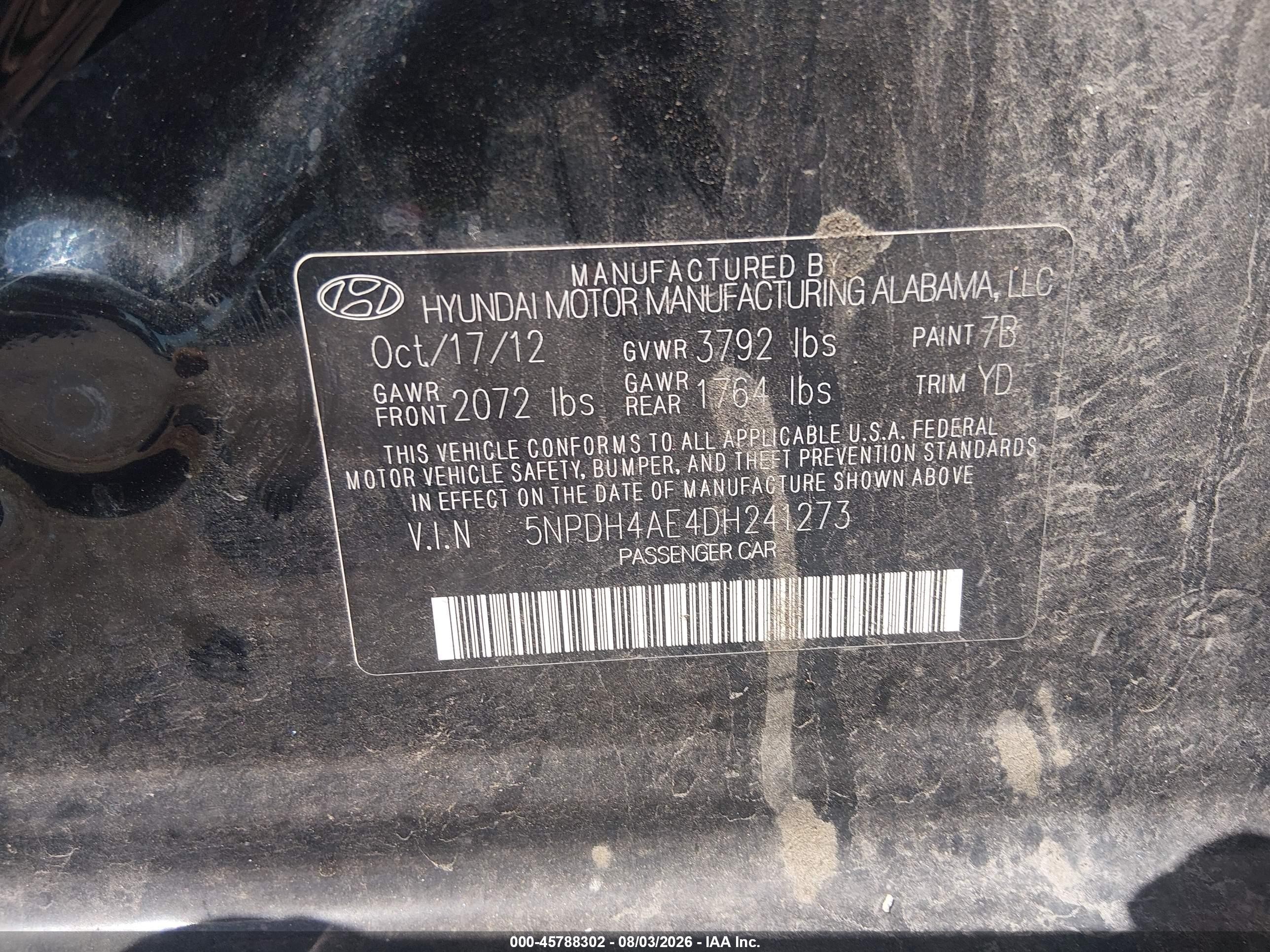 2013 Hyundai Elantra Gls Black vin: 5NPDH4AE4DH241273
