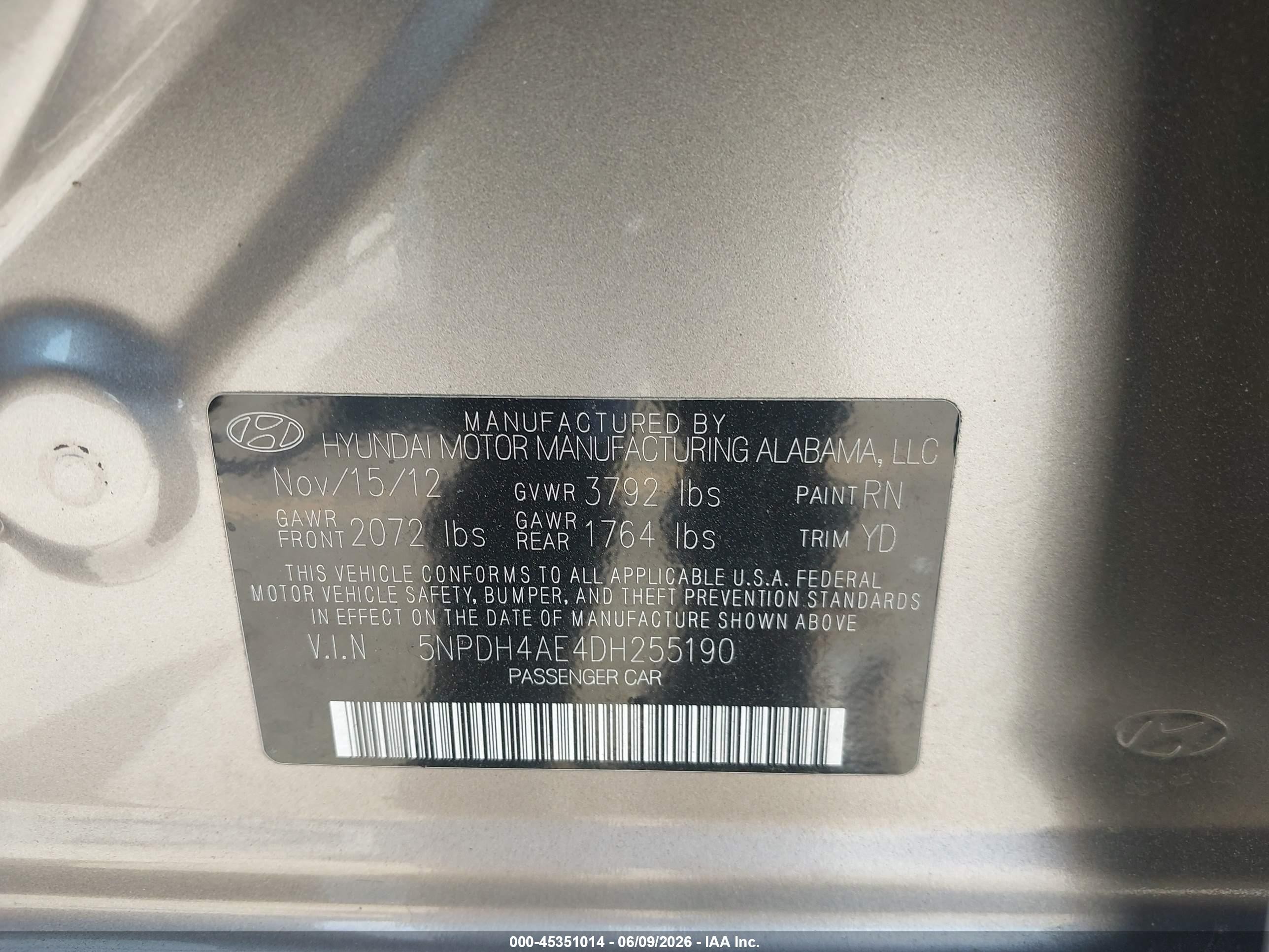 2013 Hyundai Elantra Gls Beige vin: 5NPDH4AE4DH255190