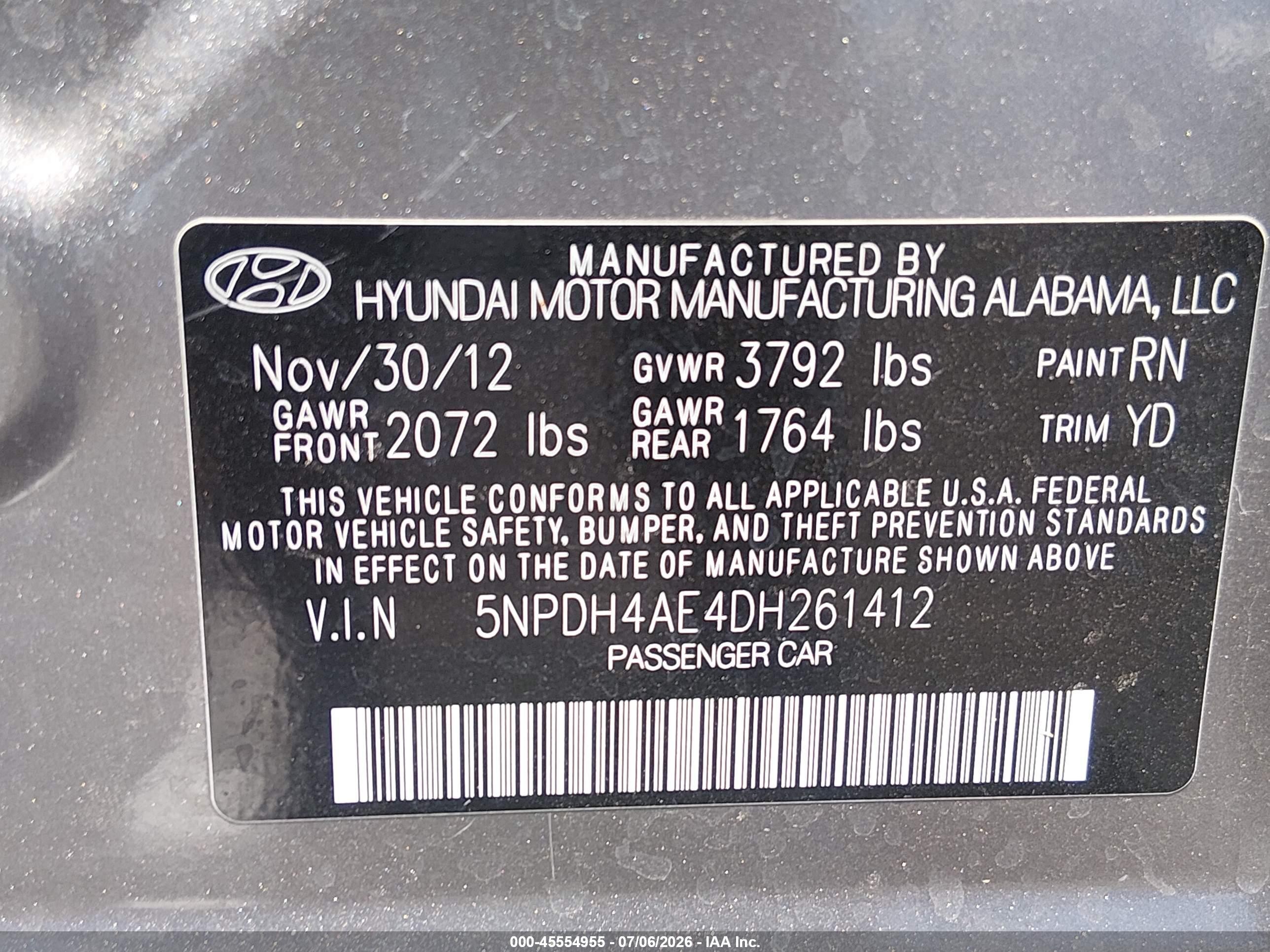 2013 Hyundai Elantra Gls Gray vin: 5NPDH4AE4DH261412