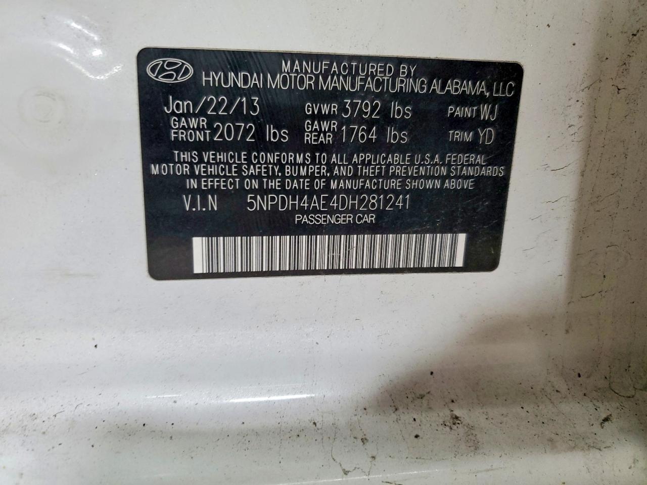 2013 Hyundai Elantra Gls White vin: 5NPDH4AE4DH281241