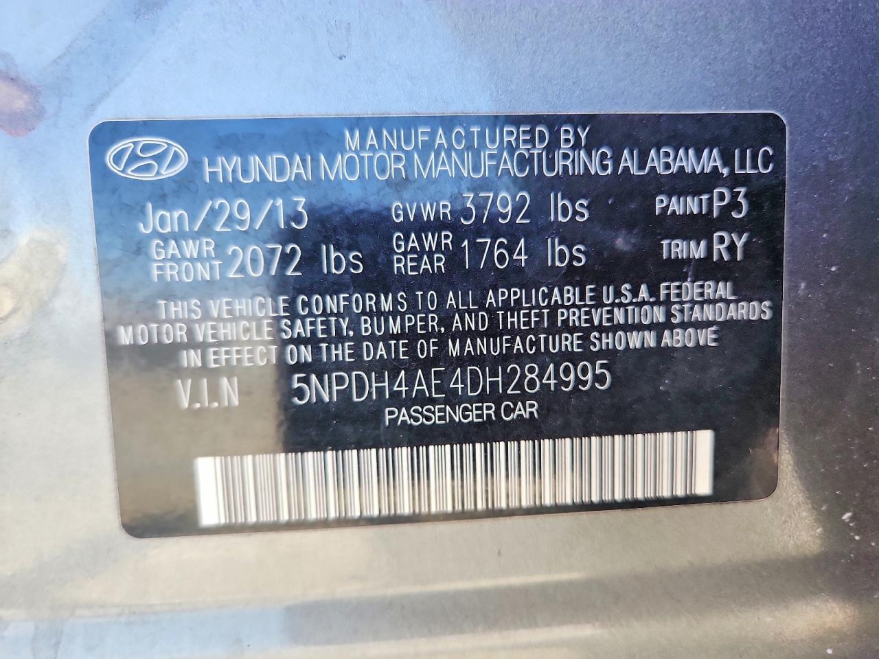 2013 Hyundai Elantra Limited Charcoal vin: 5NPDH4AE4DH284995