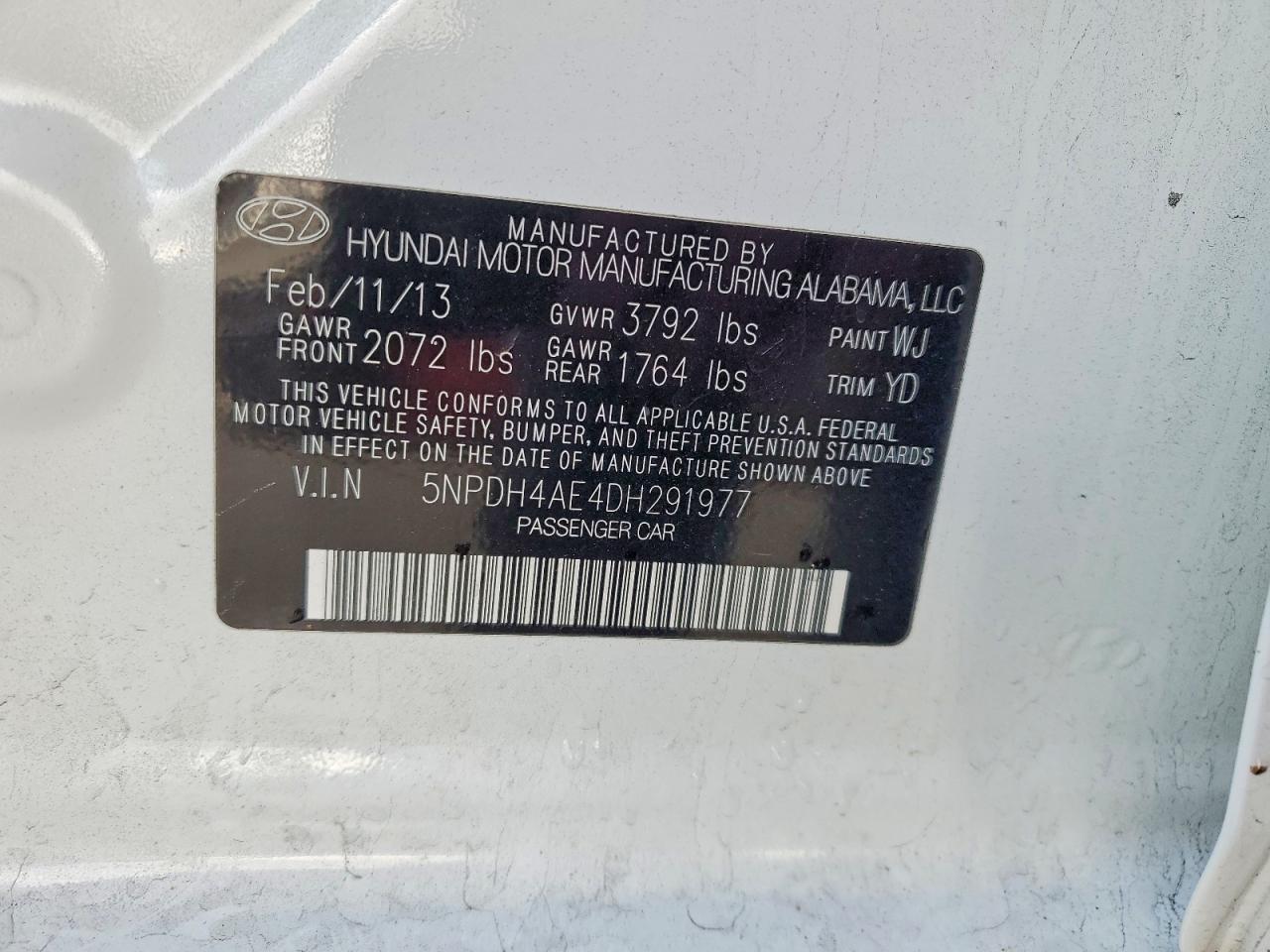 2013 Hyundai Elantra Limited White vin: 5NPDH4AE4DH291977