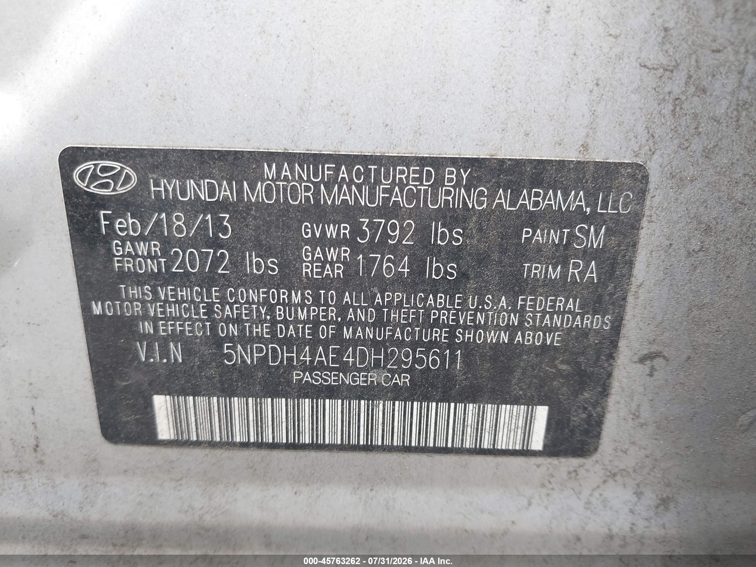 2013 Hyundai Elantra Limited Silver vin: 5NPDH4AE4DH295611