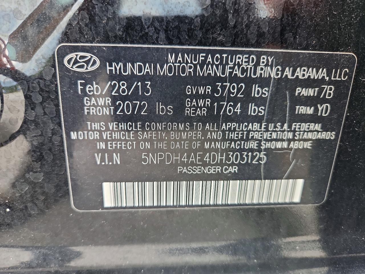 2013 Hyundai Elantra Limited Black vin: 5NPDH4AE4DH303125