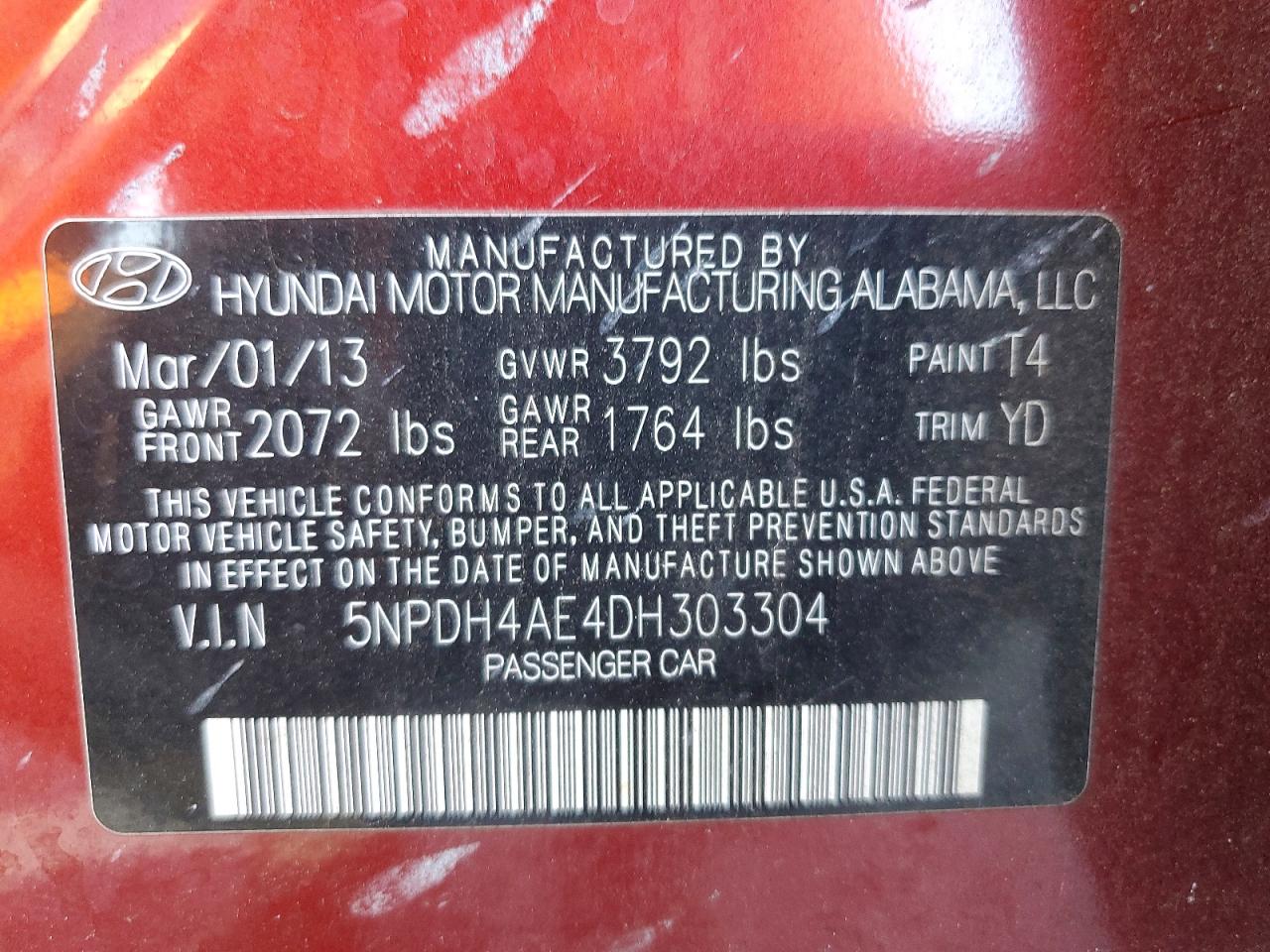 2013 Hyundai Elantra Gls Red vin: 5NPDH4AE4DH303304
