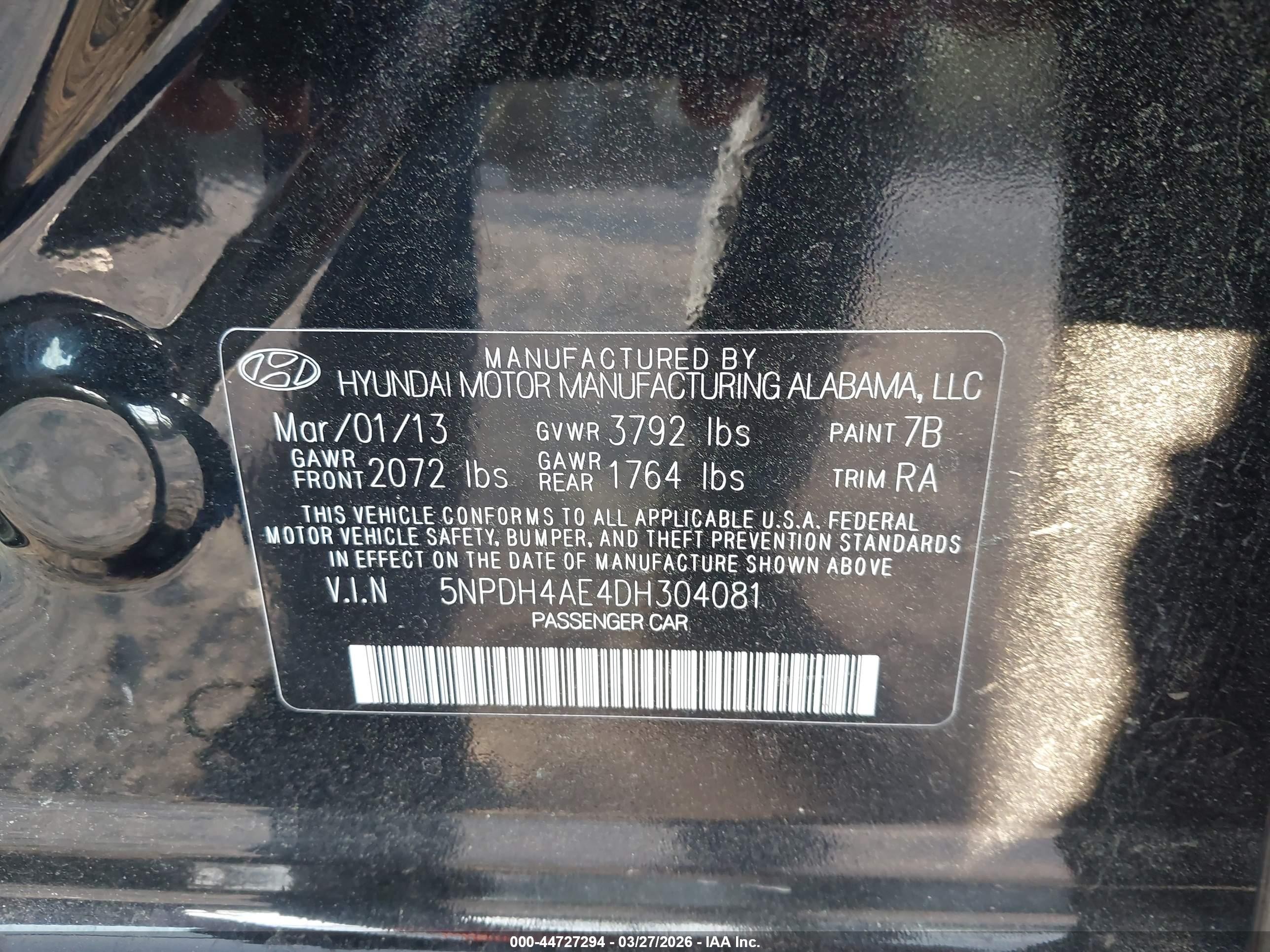 2013 Hyundai Elantra Gls Black vin: 5NPDH4AE4DH304081