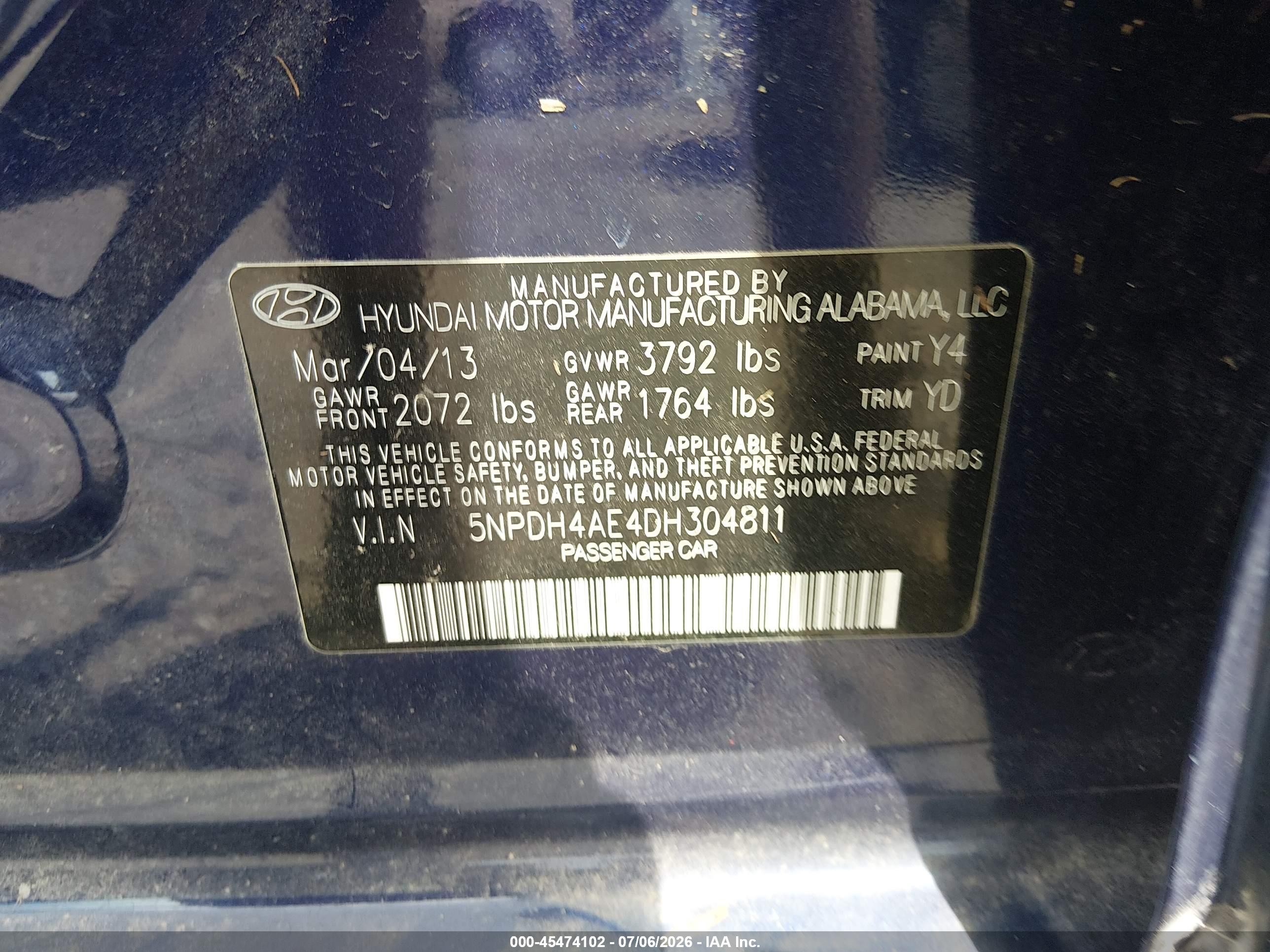 2013 Hyundai Elantra Gls Blue vin: 5NPDH4AE4DH304811