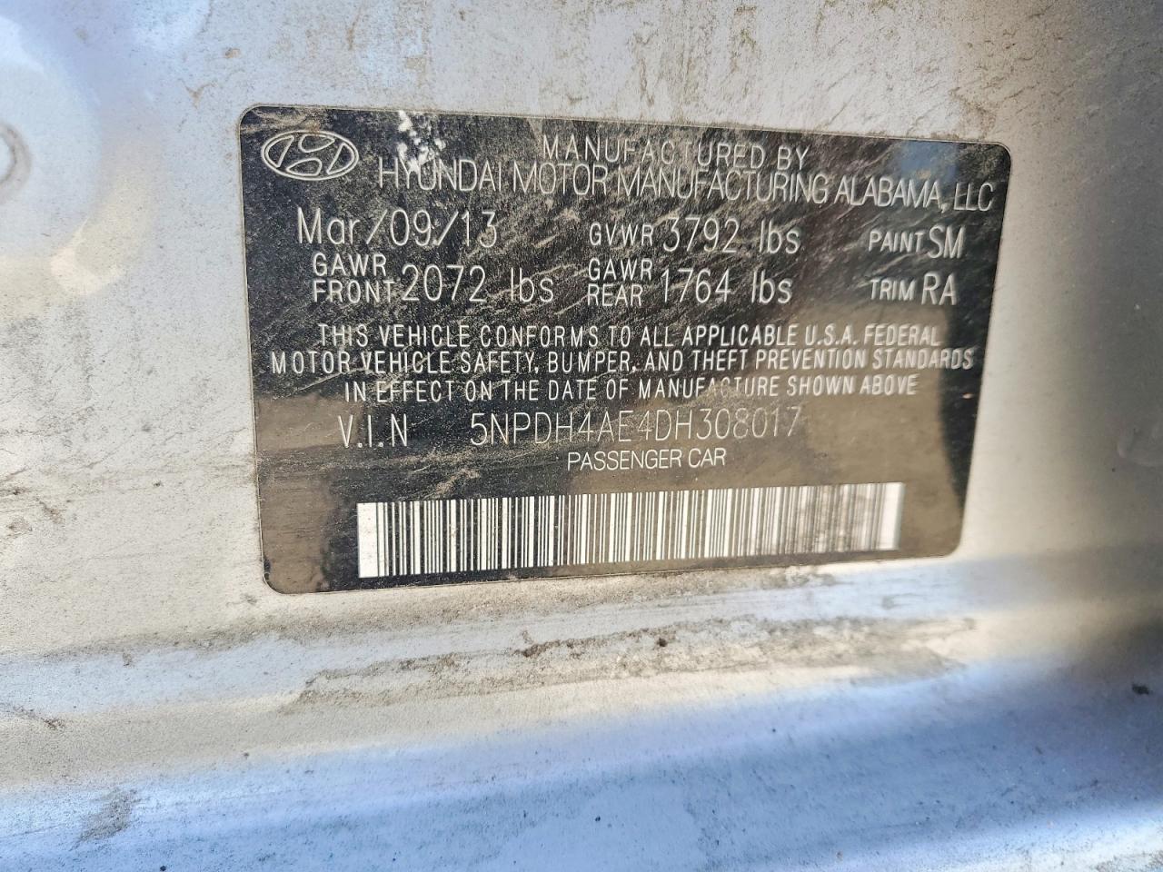 2013 Hyundai Elantra Gls Gray vin: 5NPDH4AE4DH308017