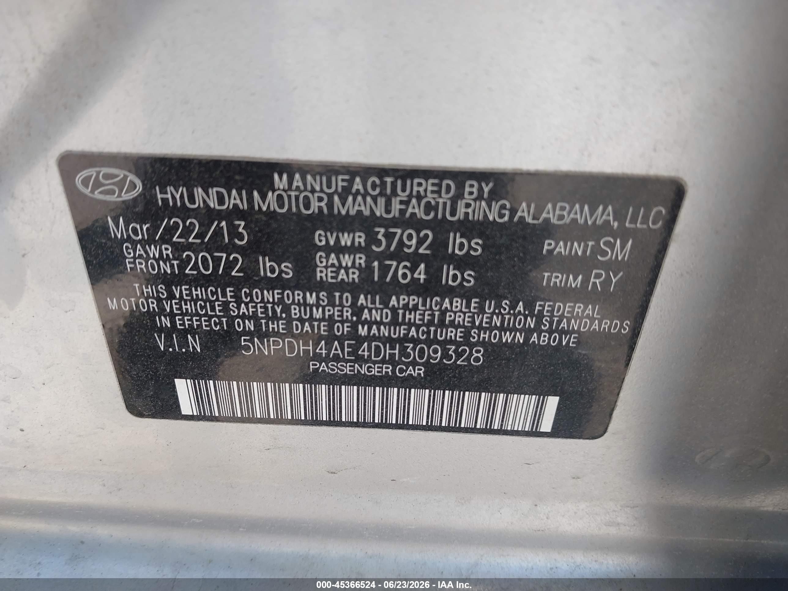 2013 Hyundai Elantra Limited Silver vin: 5NPDH4AE4DH309328