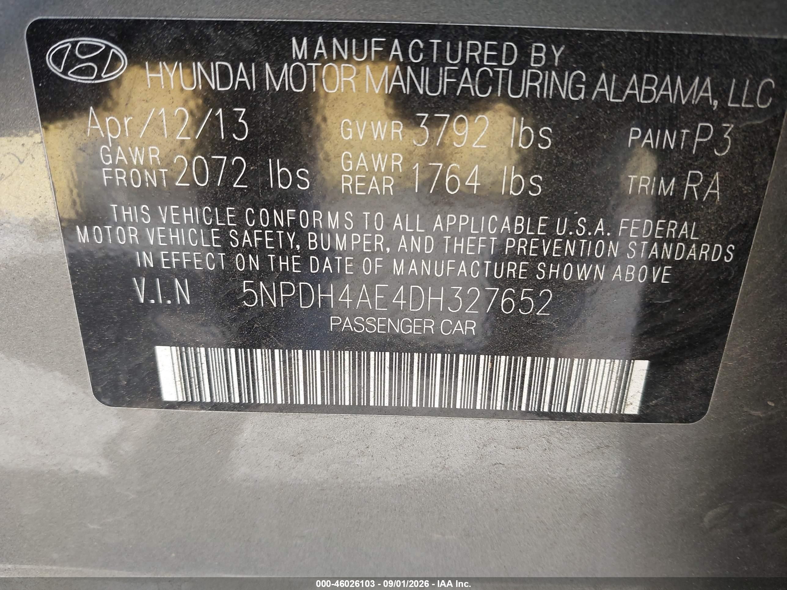 2013 Hyundai Elantra Gls Gray vin: 5NPDH4AE4DH327652