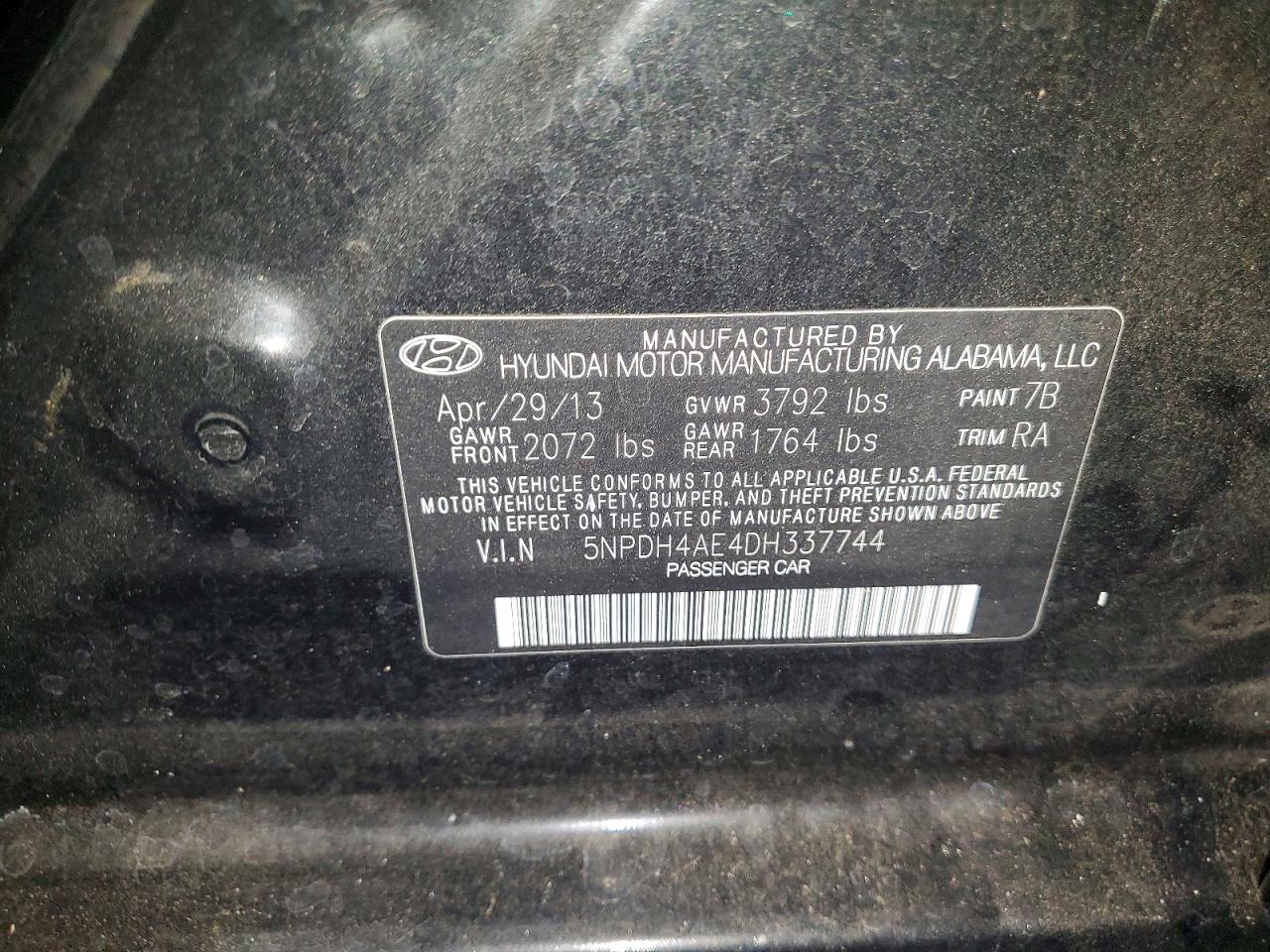 2013 Hyundai Elantra Gls Black vin: 5NPDH4AE4DH337744
