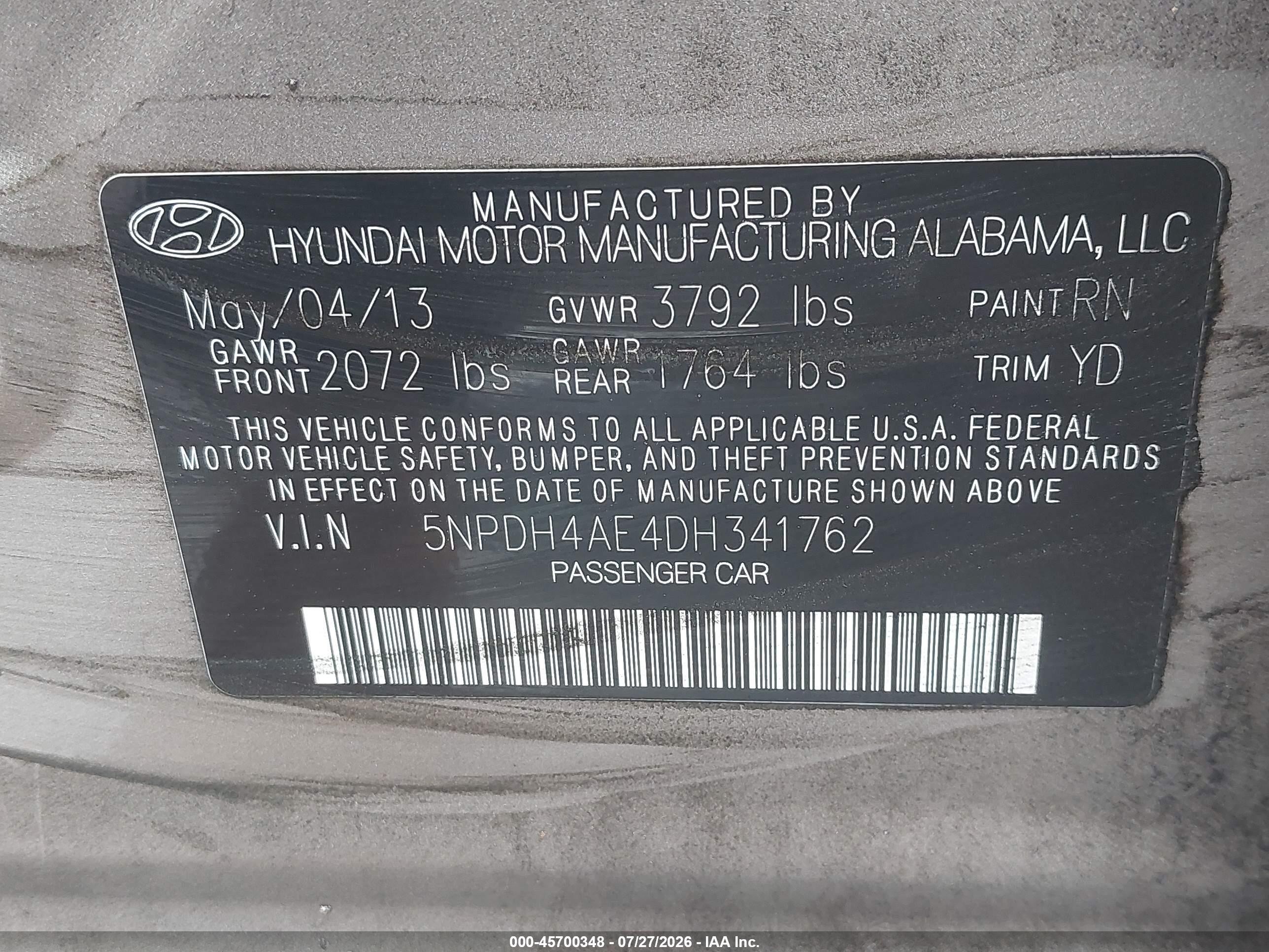 2013 Hyundai Elantra Gls Champagne vin: 5NPDH4AE4DH341762