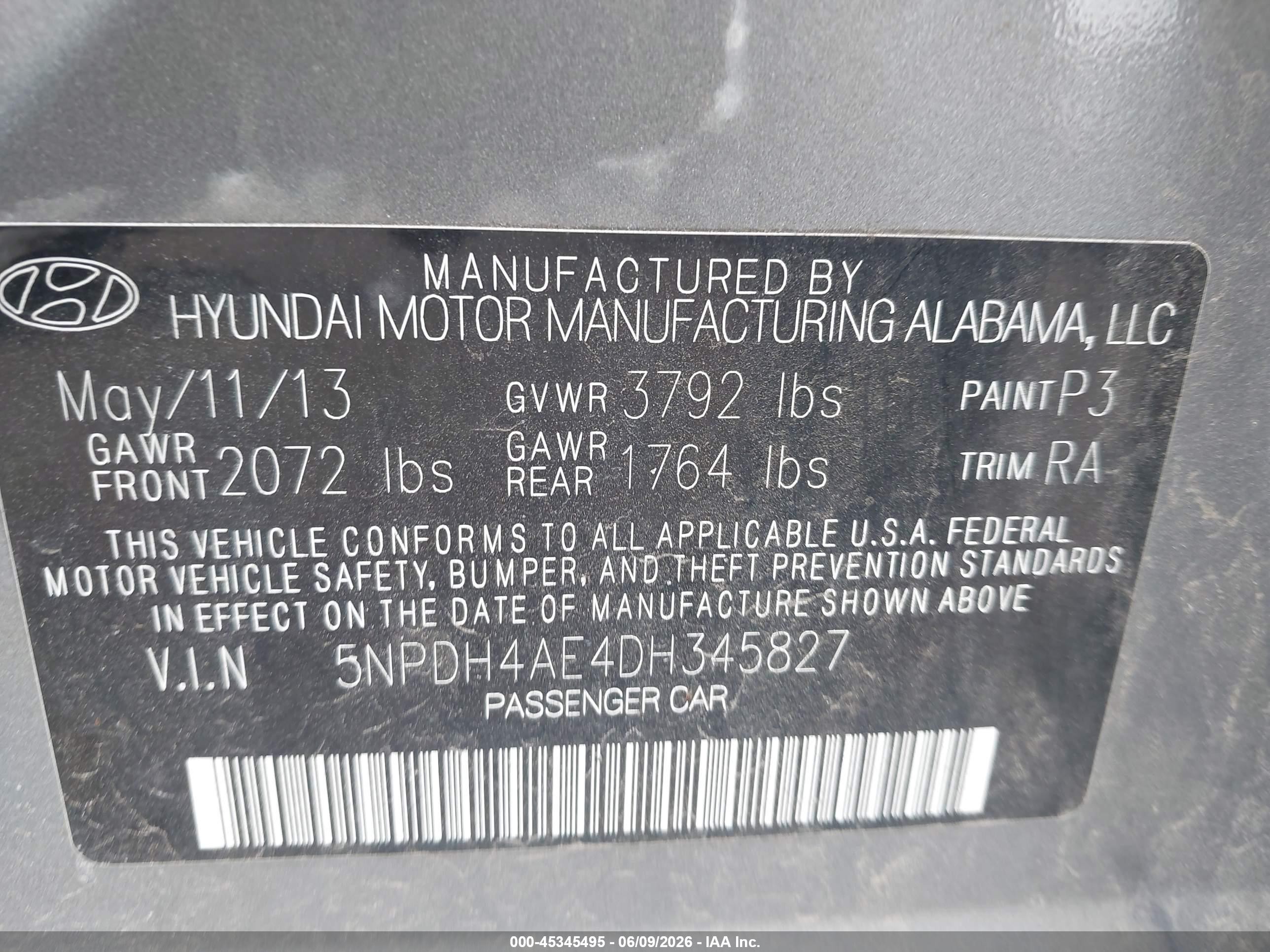 2013 Hyundai Elantra Limited Gray vin: 5NPDH4AE4DH345827