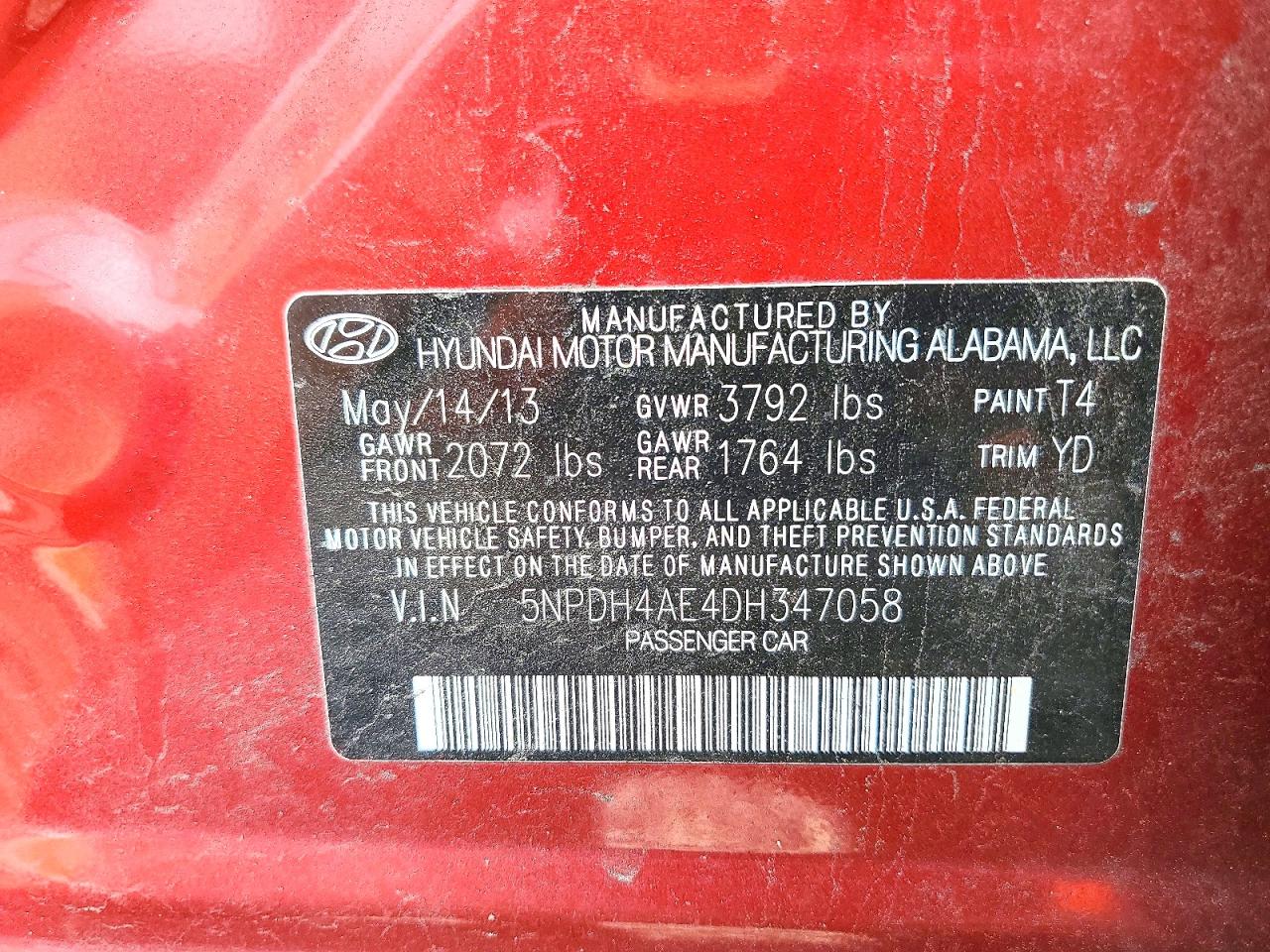 2013 Hyundai Elantra Gls Red vin: 5NPDH4AE4DH347058