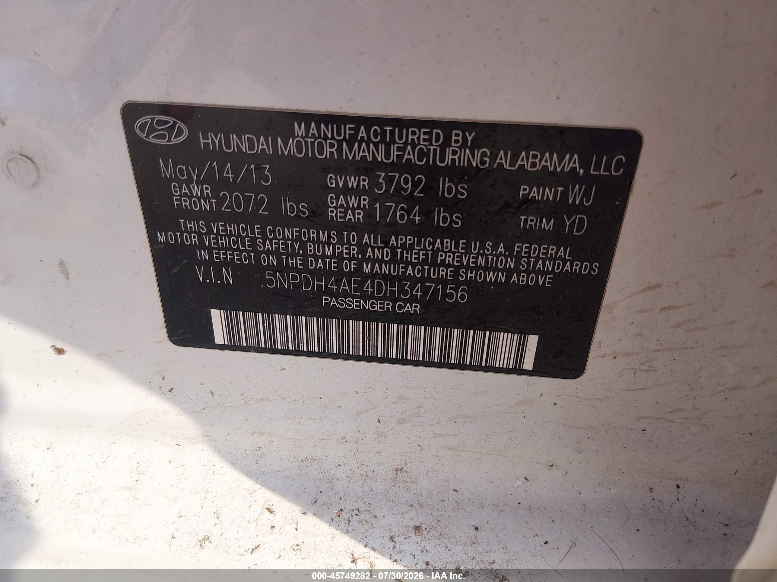 2013 Hyundai Elantra Limited White vin: 5NPDH4AE4DH347156