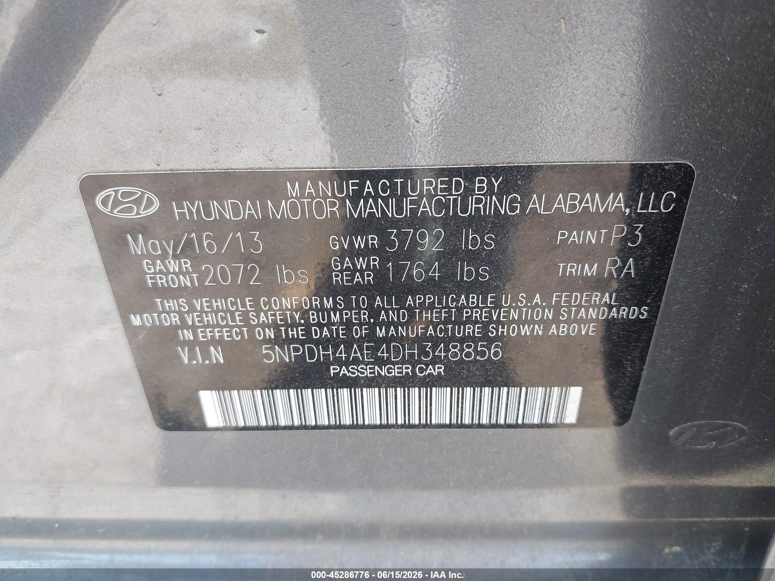 2013 Hyundai Elantra Gls Gray vin: 5NPDH4AE4DH348856