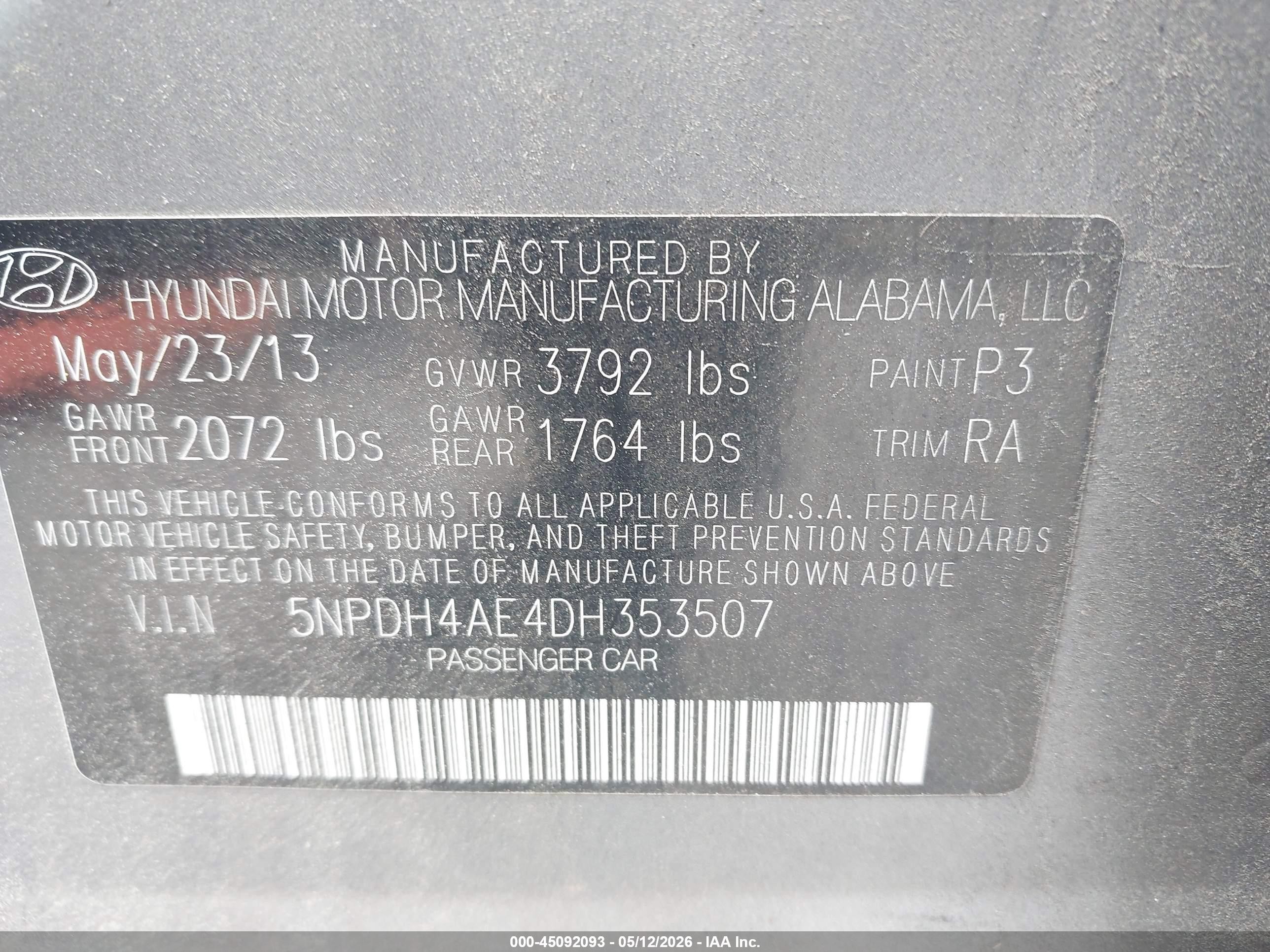 2013 Hyundai Elantra Gls Gray vin: 5NPDH4AE4DH353507