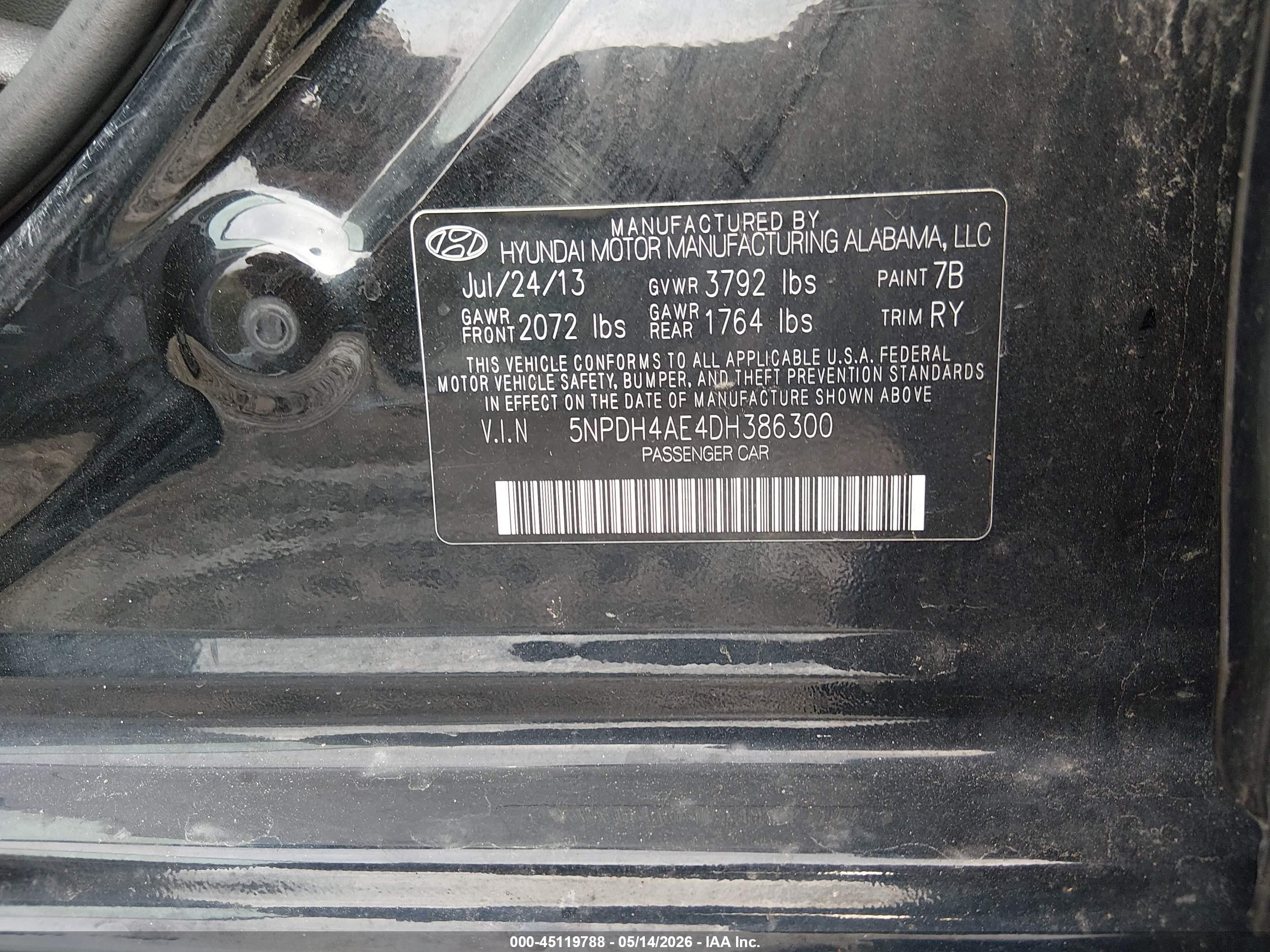 2013 Hyundai Elantra Limited Black vin: 5NPDH4AE4DH386300