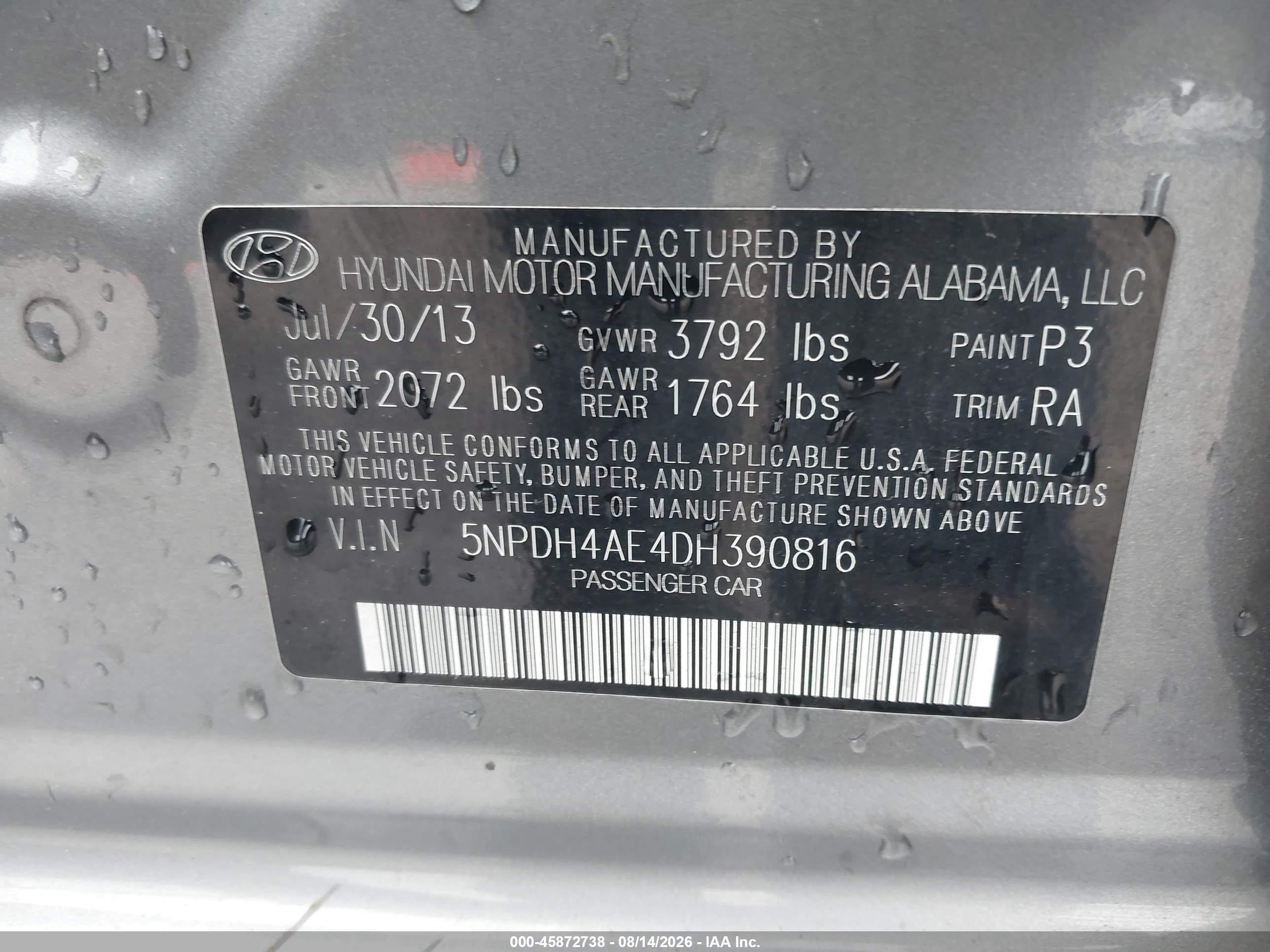 2013 Hyundai Elantra Gls Gray vin: 5NPDH4AE4DH390816