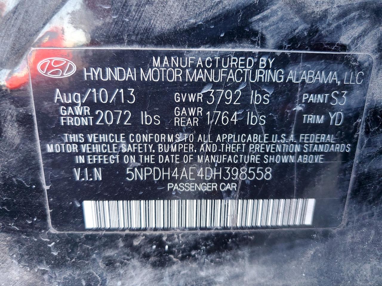 2013 Hyundai Elantra Gls Black vin: 5NPDH4AE4DH398558