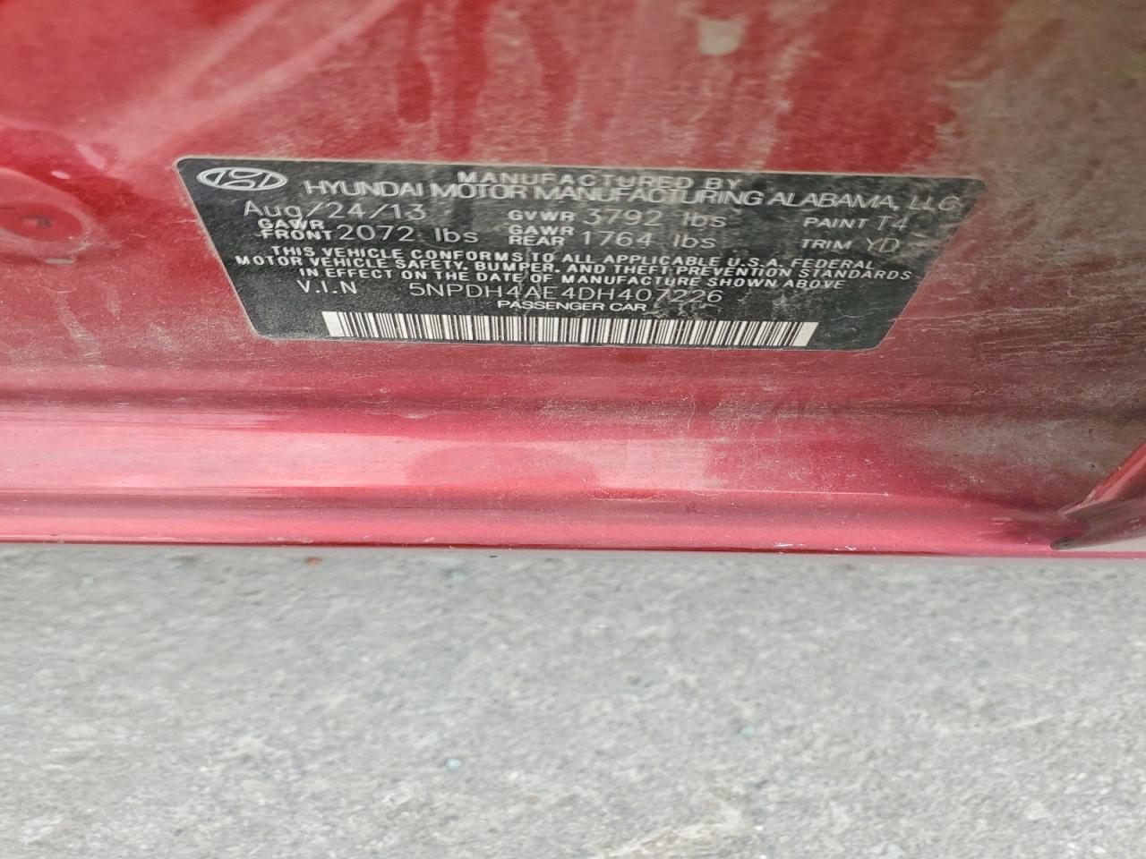 2013 Hyundai Elantra Gls Red vin: 5NPDH4AE4DH407226