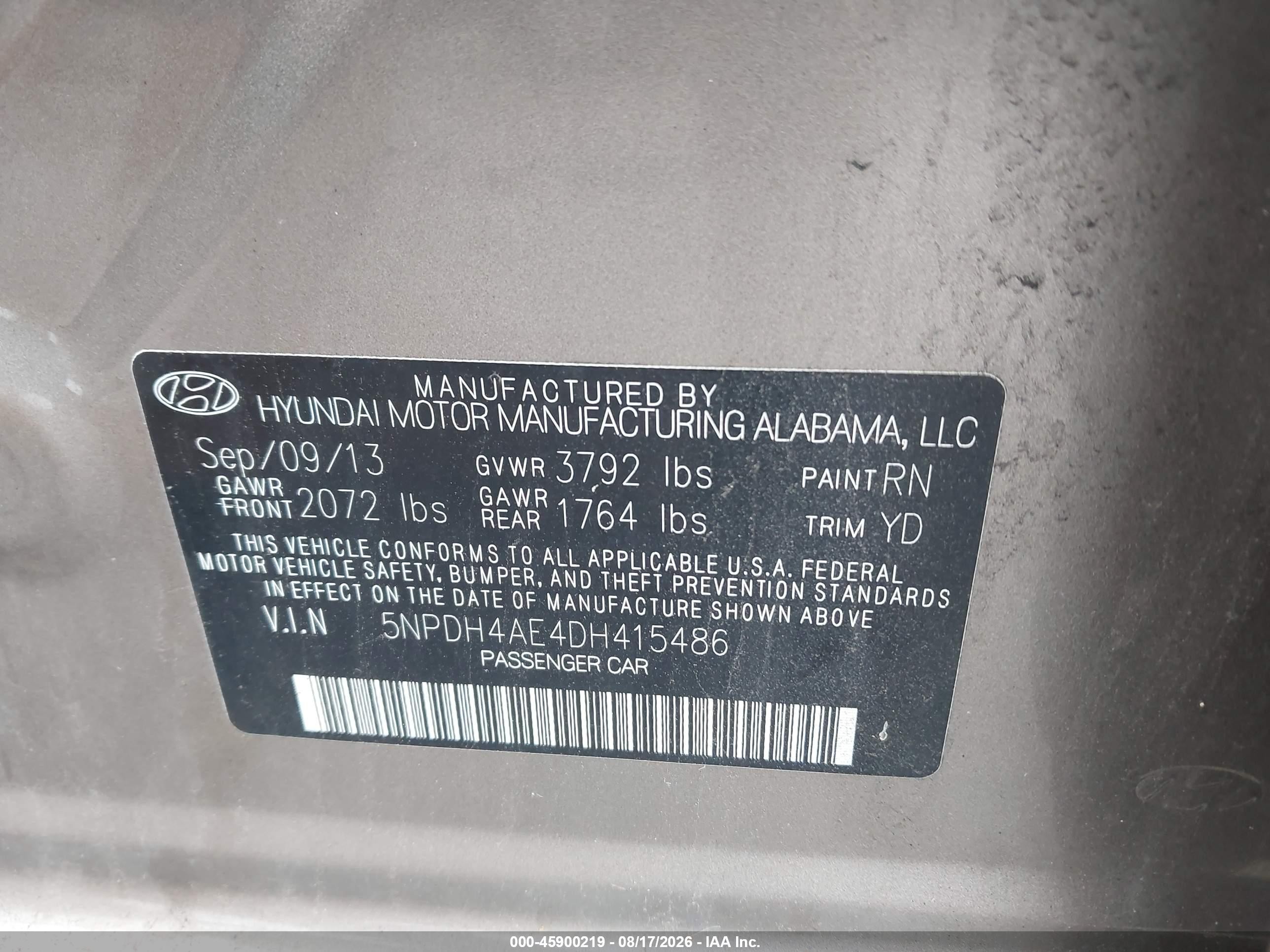 2013 Hyundai Elantra Gls Gray vin: 5NPDH4AE4DH415486
