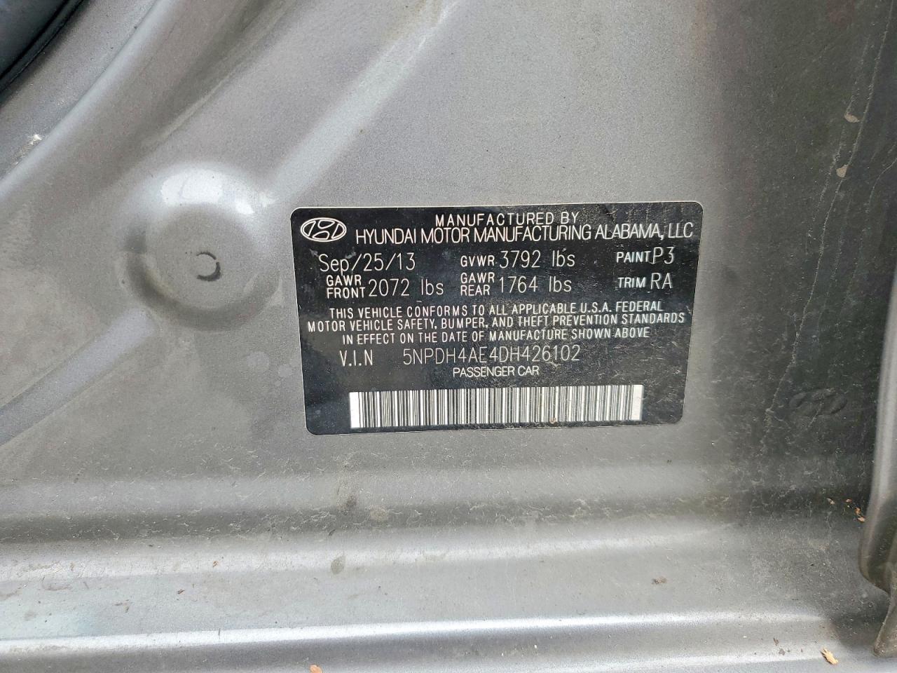2013 Hyundai Elantra Gls Gray vin: 5NPDH4AE4DH426102
