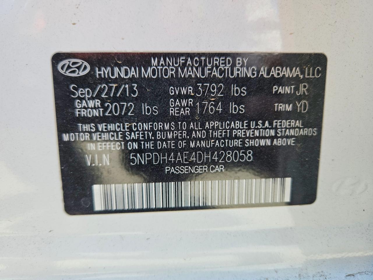 2013 Hyundai Elantra Gls White vin: 5NPDH4AE4DH428058