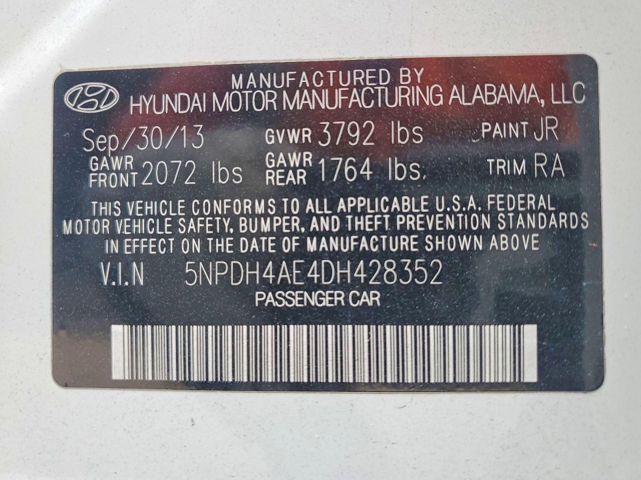 2013 Hyundai Elantra Gls White vin: 5NPDH4AE4DH428352