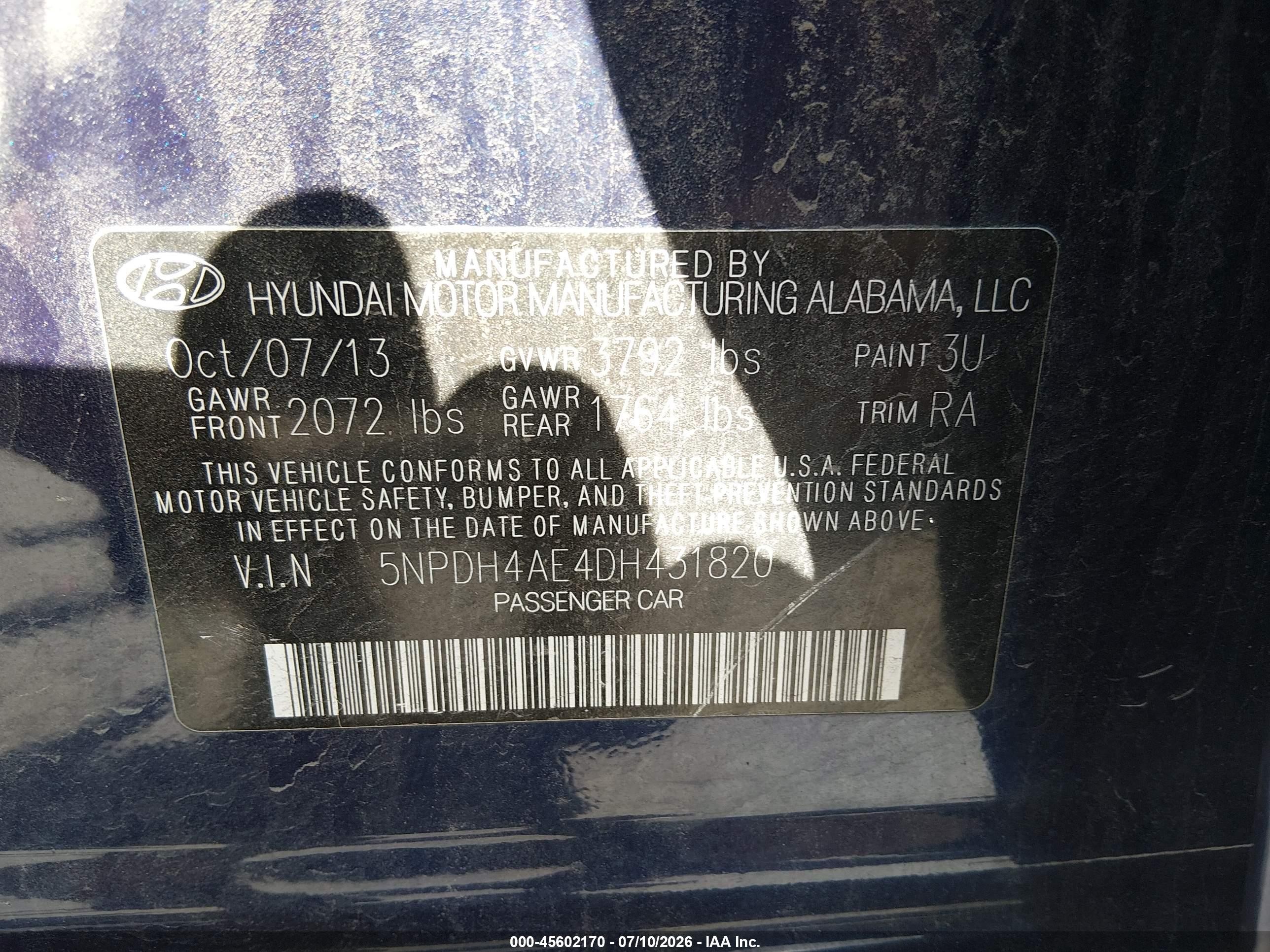 2013 Hyundai Elantra Gls Синий vin: 5NPDH4AE4DH431820