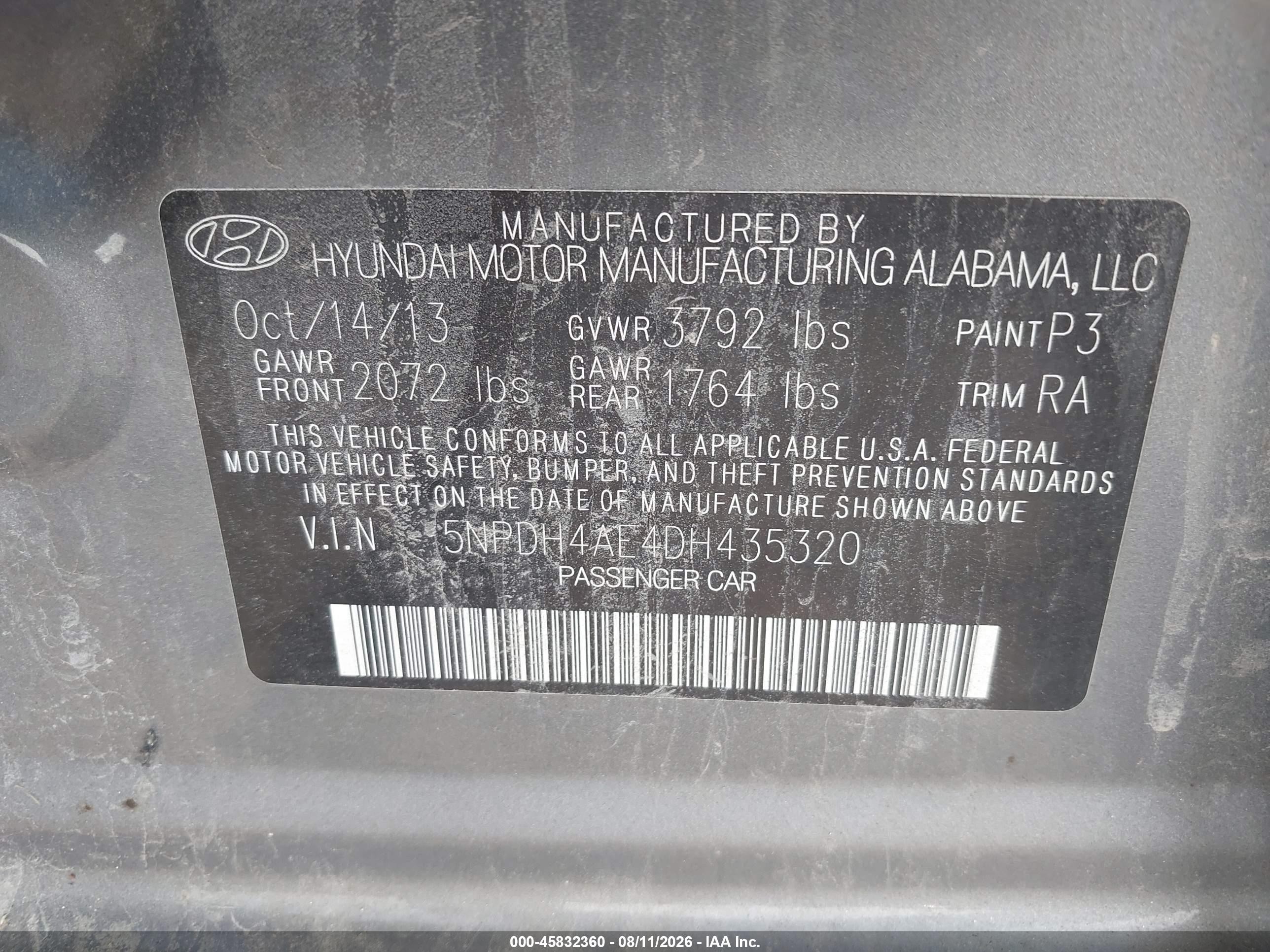 2013 Hyundai Elantra Gls Gray vin: 5NPDH4AE4DH435320