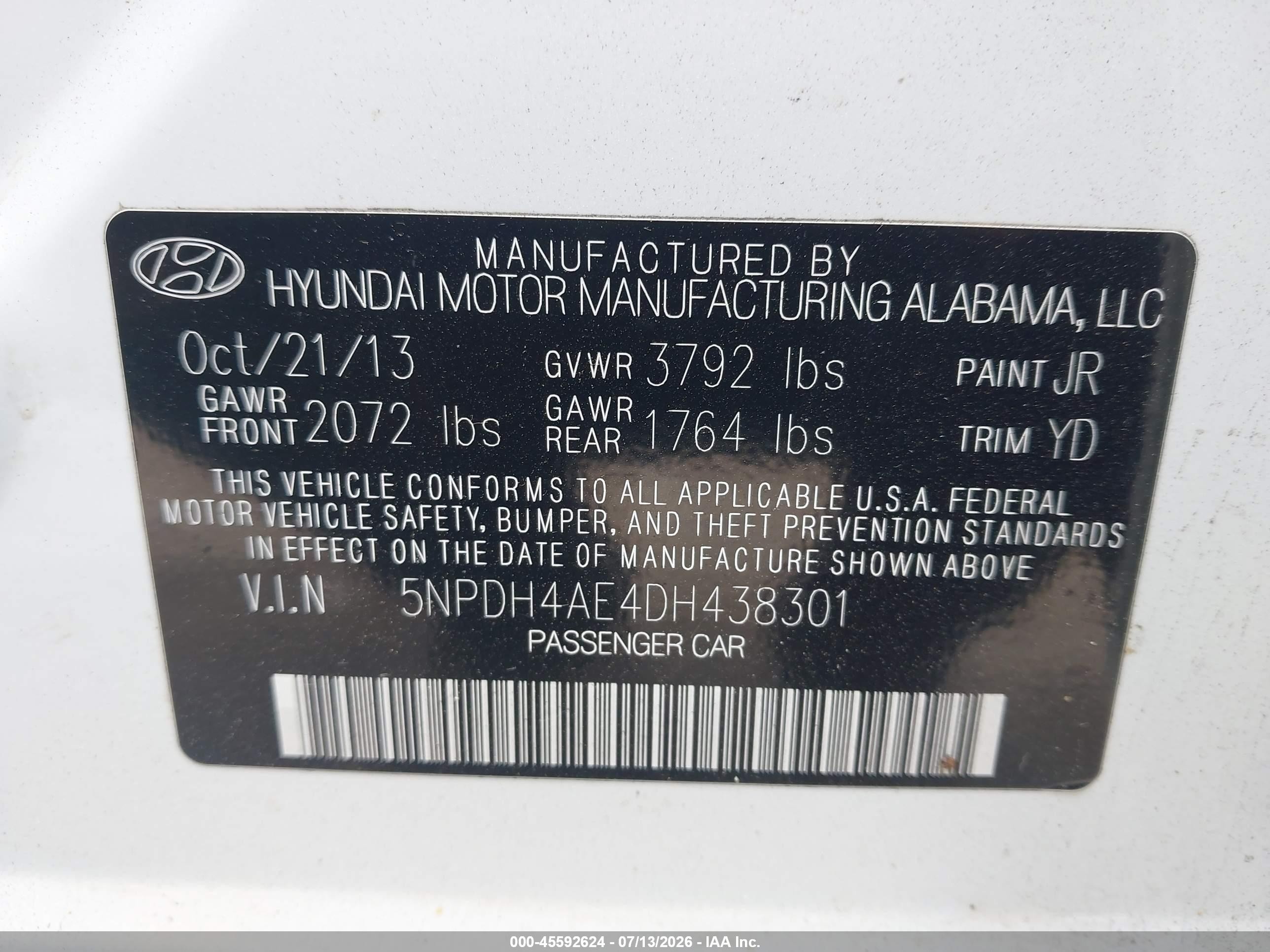 2013 Hyundai Elantra Gls White vin: 5NPDH4AE4DH438301